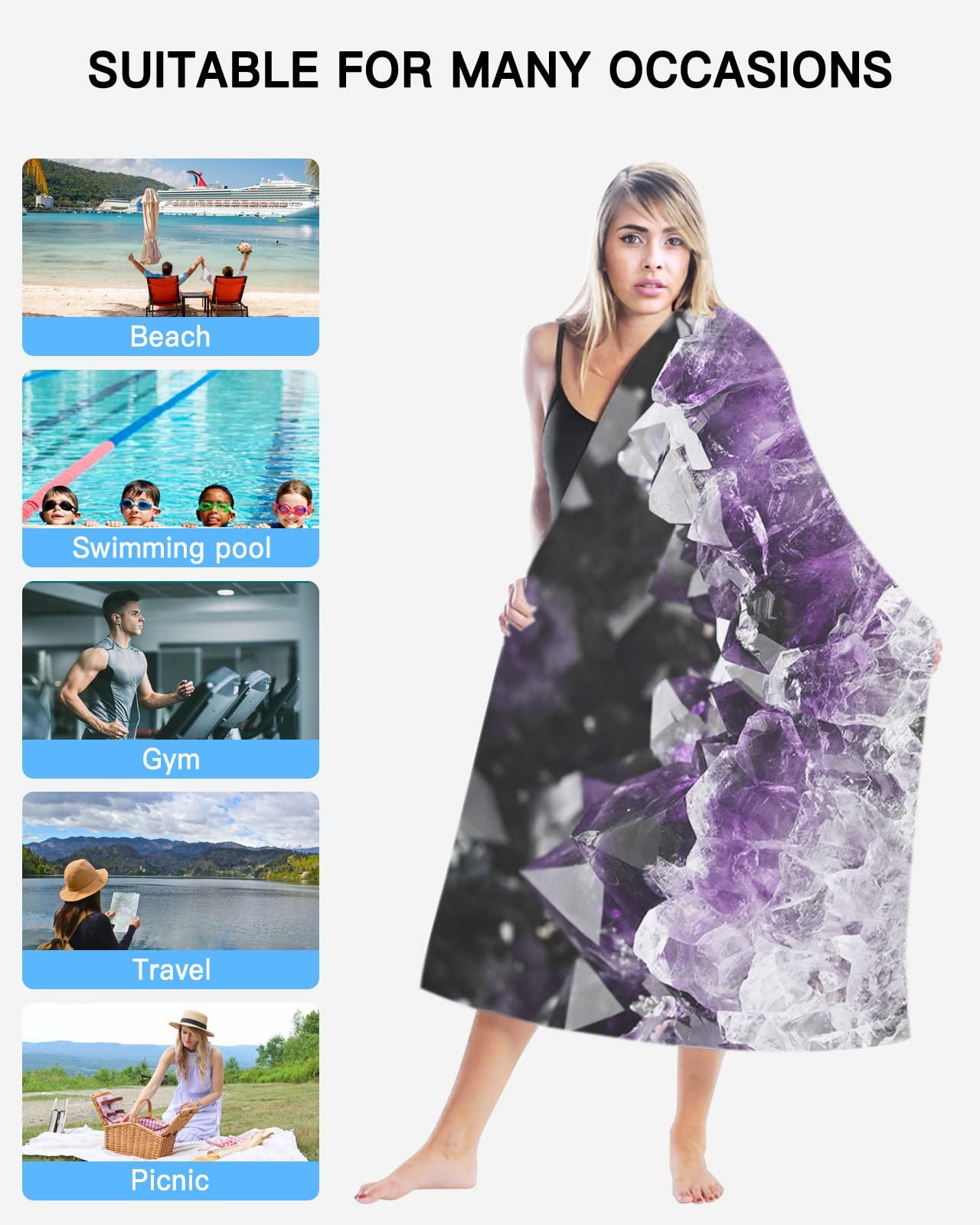 BABE MAPS BABE MAPS Beach Towel for Kids Adults, Natural Amethyst Geode Agate Pattern Extra Large Towels Blanket Picnic Blanket Swim Pool Towel Soft Beach Towels Travel Beach Towel 31x63in