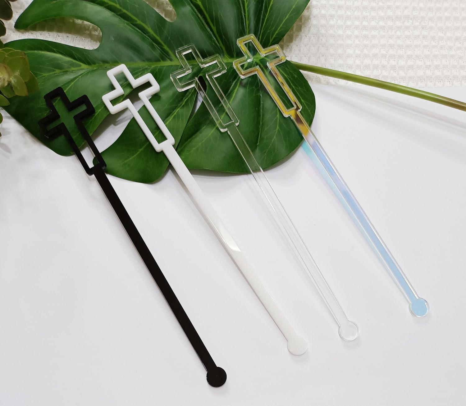 Yuxuanish Cross Cocktail Stirrers Swizzle Stir Stick,20pcs of Drink Stirrers,Acrylic Stir Sticks for Baptism,First Communion Decorations (Black)