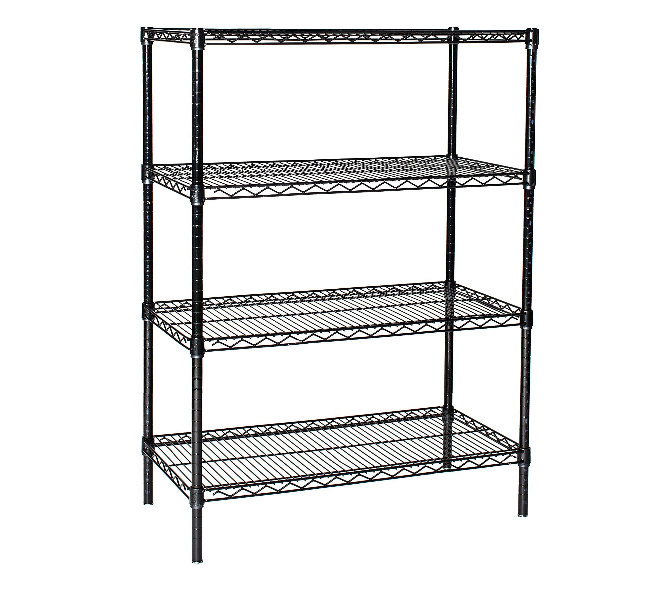 Omega Products Corporation Omega 4 Tier Shelving Unit Heavy Duty NSF Wire Shelf Metal Large Storage Shelves Adjustable, Commercial Grade Steel Utility Layer Shelf Rack Storage,12L x 36W x 80H Inch Black