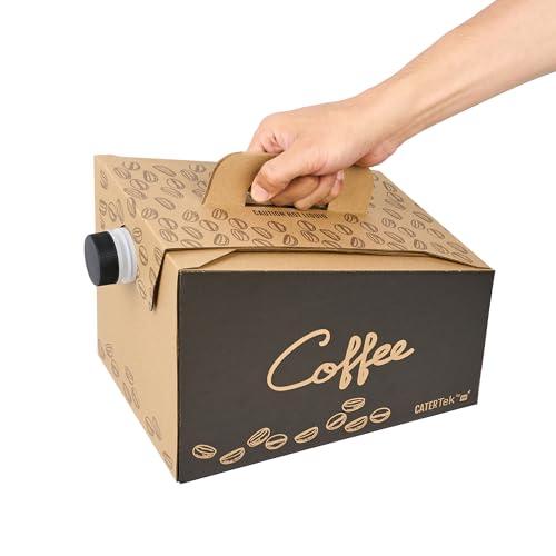 Restaurantware Restaurantware-12 x 7.5 x 8.5 Inch 96 Ounce Disposable Coffee Dispensers, 10 Insulated Coffee Take Out Containers - Built-In Handle, Portable Design, Kraft With Black Paper Coffee To Go Boxes