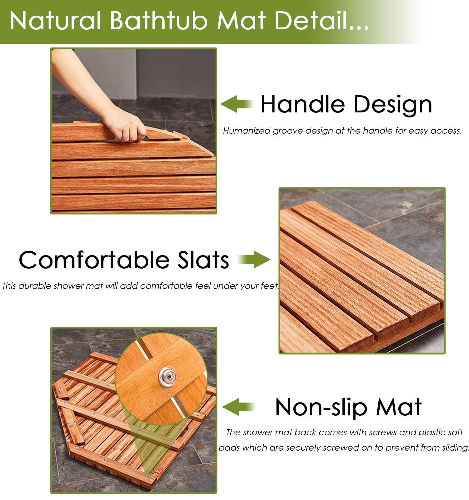 AQHZB Teak Shower Mat Large, Comfortable Wood Board Foot Mat/Slatted Drainage Elevated Platform Non Slip, Tall 2 Inch Bath Mat/Carpet/Doormat (Size: 45x50x4.3cm (17.7x19.7x1.7in))