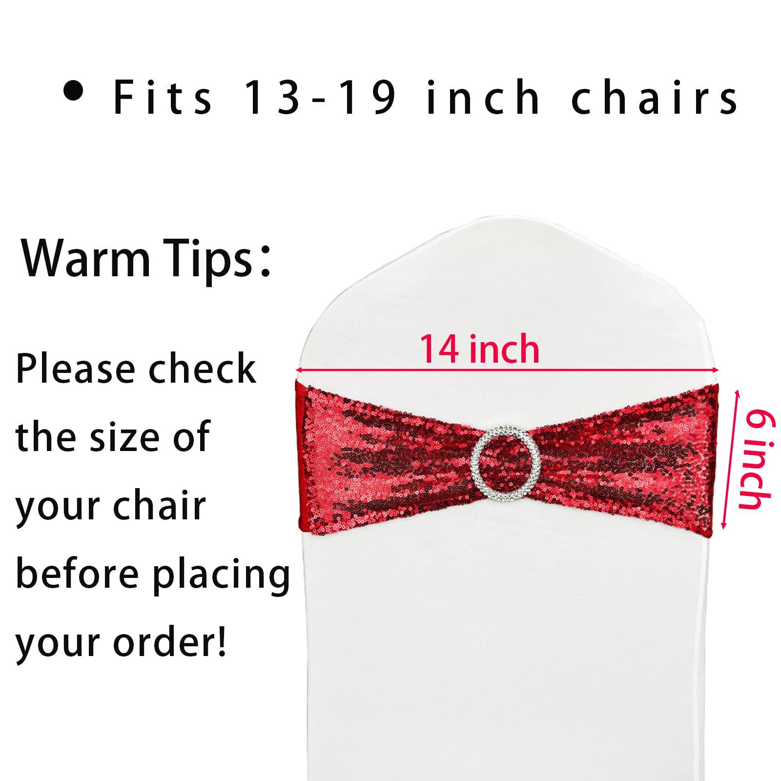 LIZIMI LIZIMI 100 Pcs Sequin Chair Sashes Stretch Chair Bands Spandex Polyester Bows for Party Hotel Wedding Banquets Decoration - Red