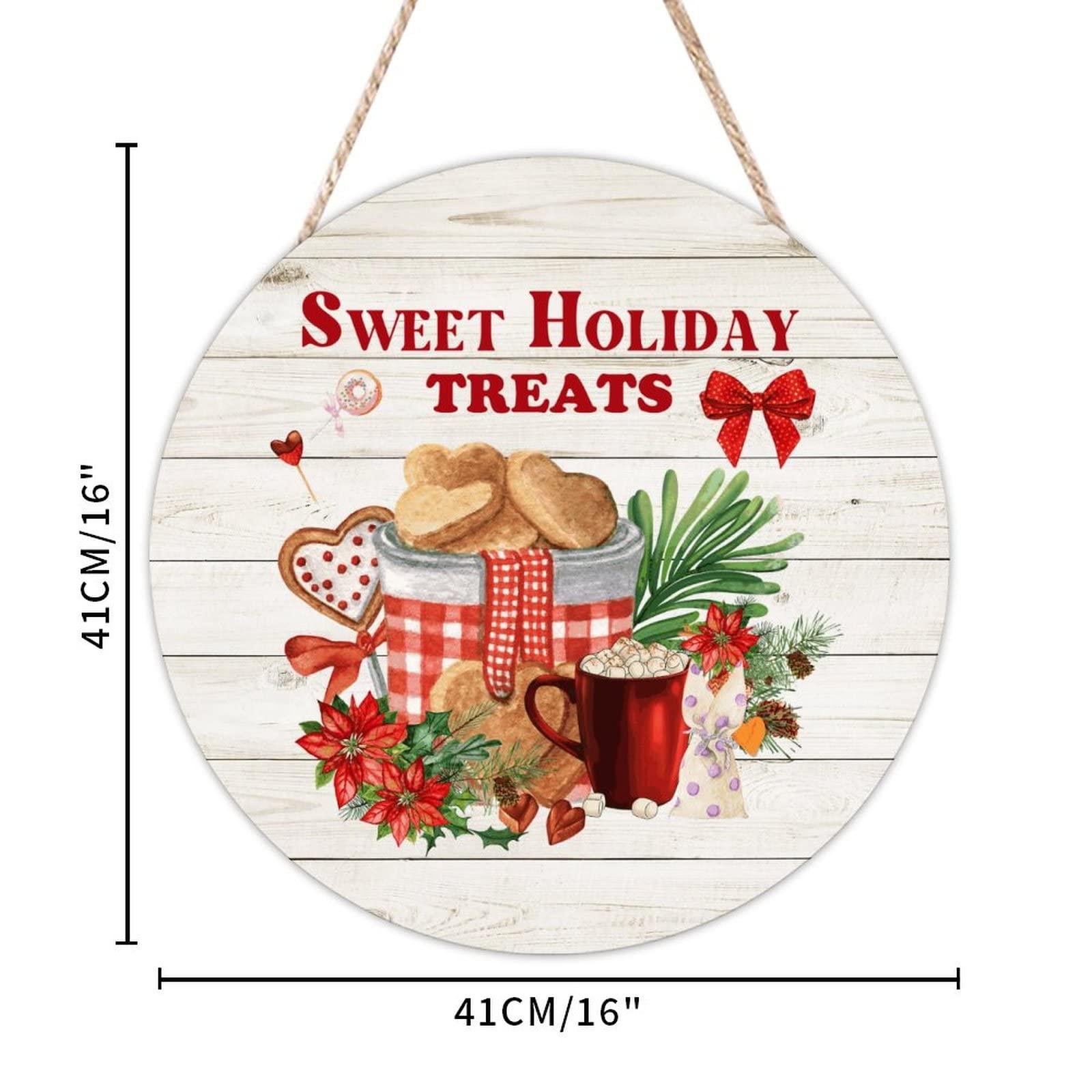 Cheyan 16x16 Inch Hot Cocoa Bar Door Sign for Front Door Farmhouse Decor Round Wooden Sign Rustic Door Hanger Home Decoration