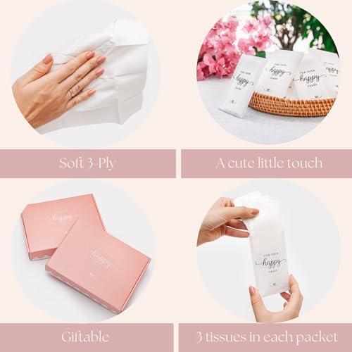 PureRejuva Wedding Tissues Packs For Guests- Set of 40- For Your Happy Tears Tissues- Wedding Favors for Guests Frosted-Paper Bulk Individual Tissue Packs & Items for Wedding Welcome Bags by PureRejuva