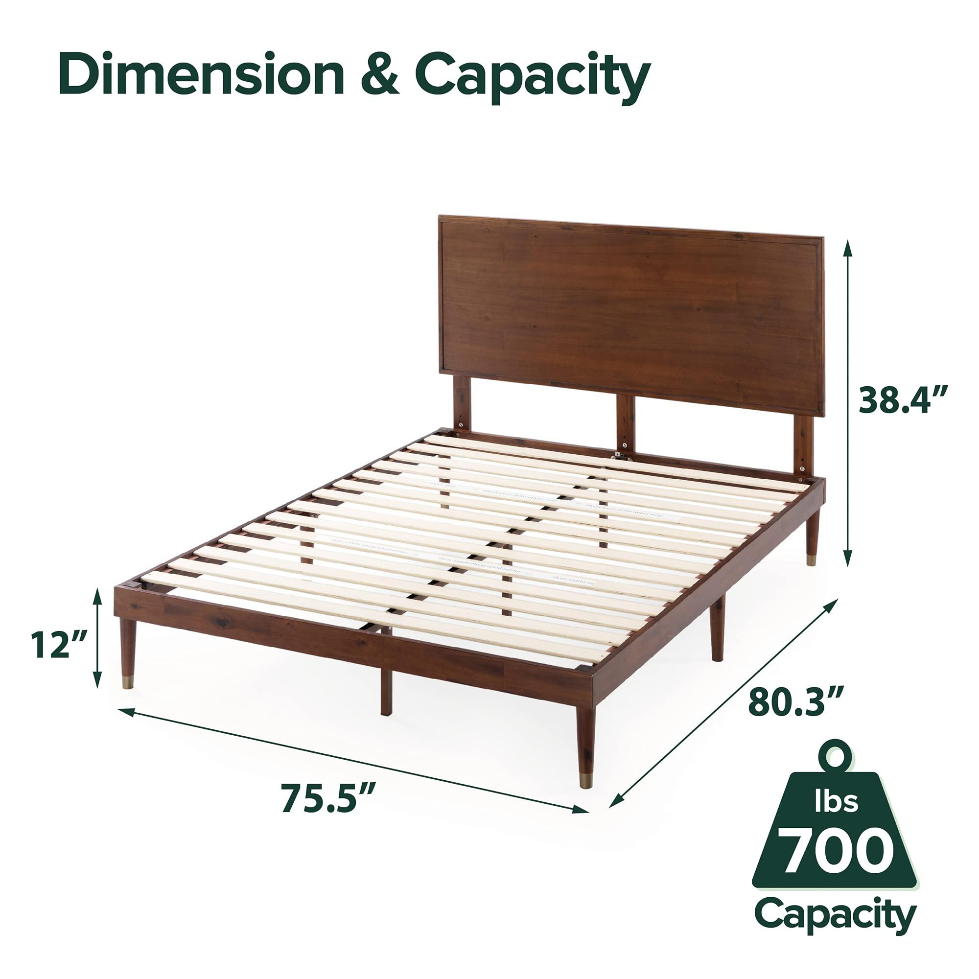 Zinus ZINUS Raymond Wood Platform Bed Frame with Adjustable Wood Headboard, Solid Wood Foundation, Wood Slat Support, No Box Spring Needed, Easy Assembly, King, Brown