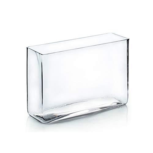 WGVI WGV Long Rectangle Block Vase, Width 3", Length 10", Height 7", Clear Glass Floral Container Wedding Party Event Home Office Decor, 1 Piece