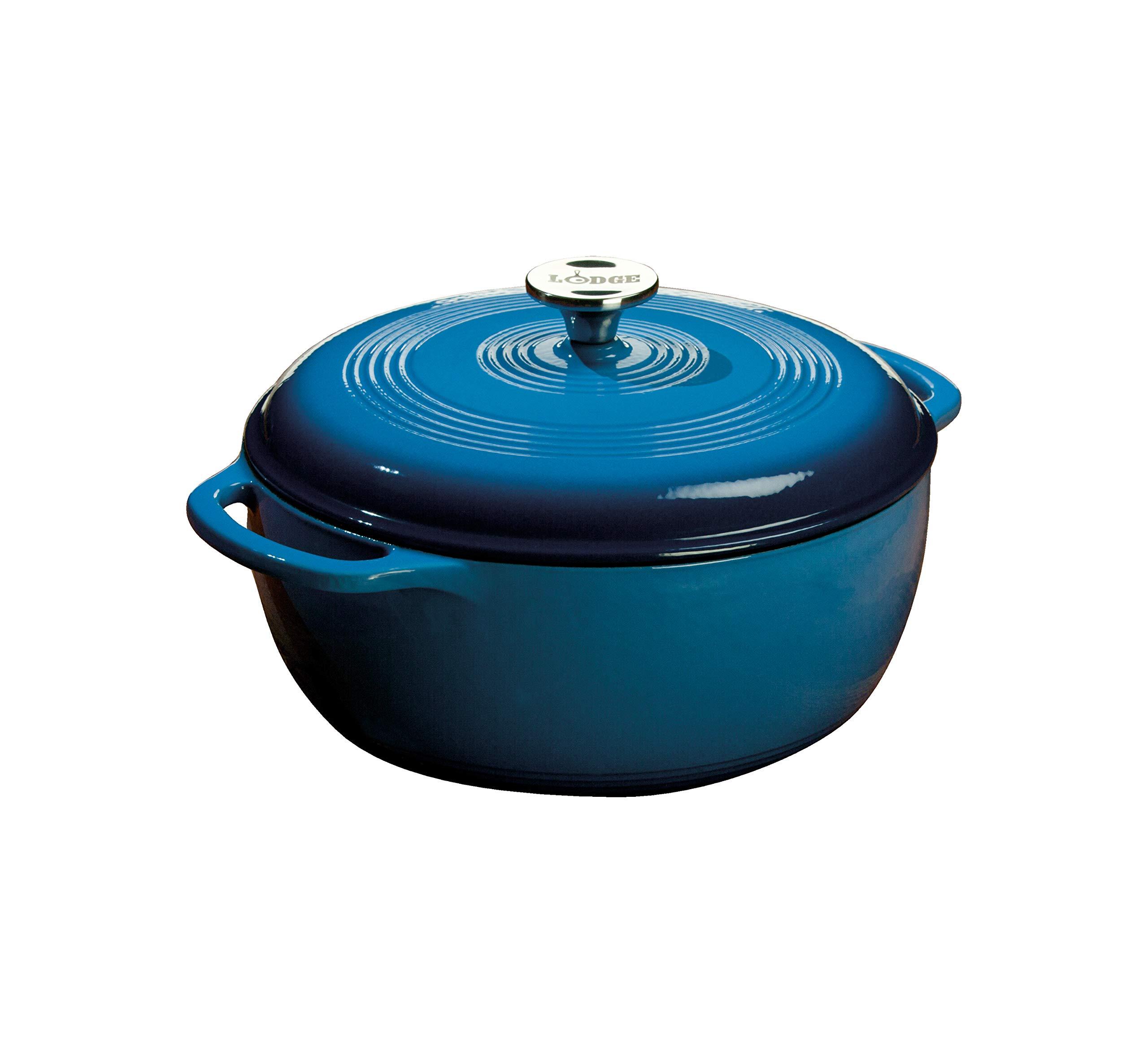 Lodge Lodge 6 Quart Enameled Cast Iron Dutch Oven with Lid Dual Handles Oven Safe up to 500 F or on Stovetop - Use to Marinate, Cook, Bake, Refrigerate and Serve Blue