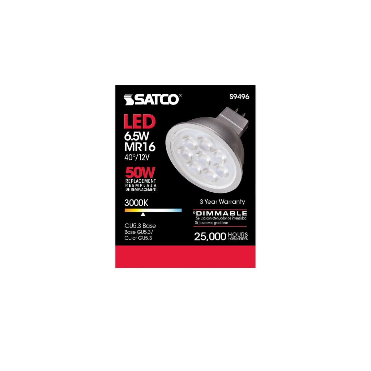 Satco Satco Lighting S9496-6.5 Watt Dimmable MR16 Low Voltage LED Light Bulbs - 3000K - 40 Degree Beam Angle - GU5.3 Base - 12 Volt AC/DC (6 Pack of Bulbs)