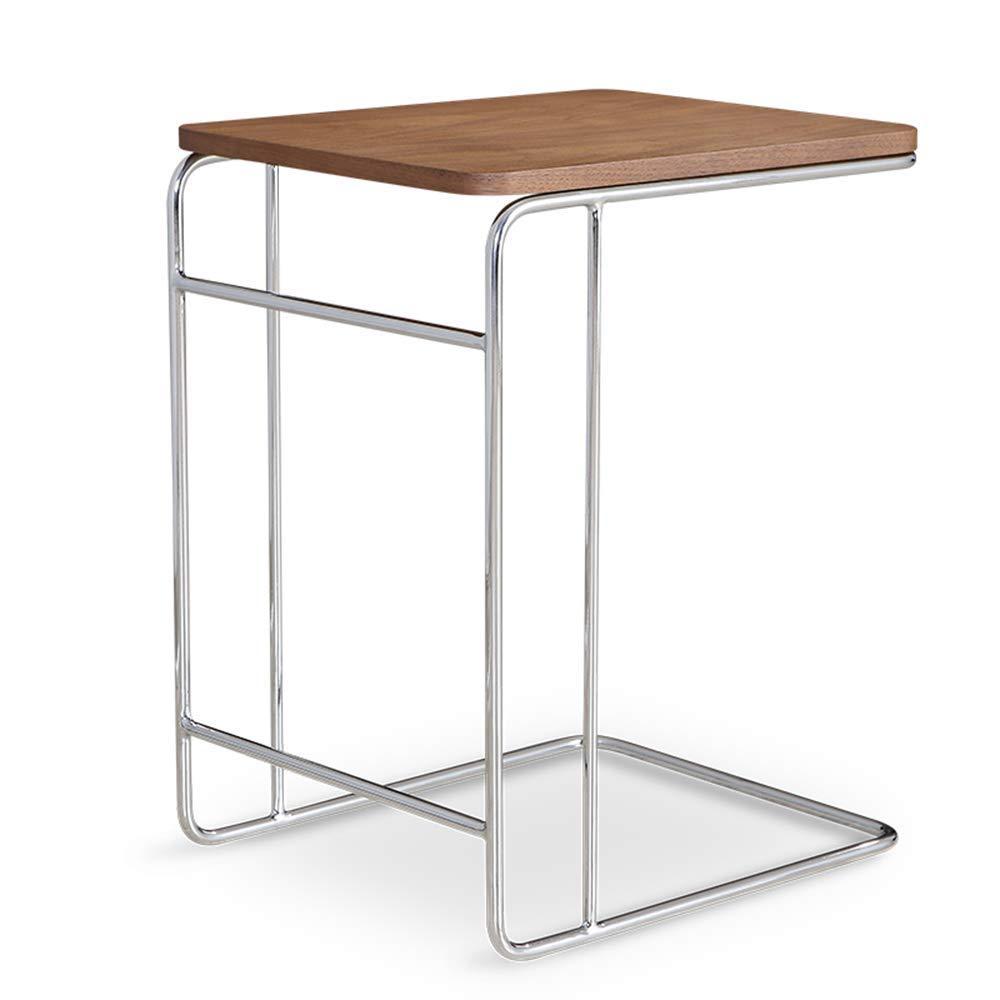 WDFYJ WDFYJ Side Table Solid Wood Desktop + Wrought Iron Table Frame Sofa Living Room Bedroom Snack Table 2 Colors(Black)