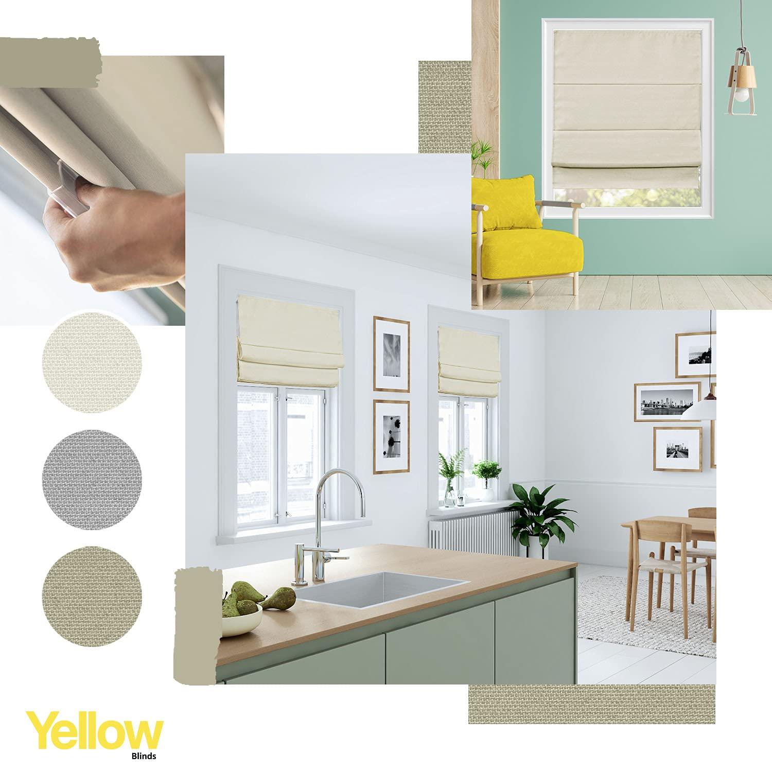 YELLOW BLINDS Cordless Roman Shades for Windows, 100% Blackout Linen Fabric Window Blind Treatment, UV Blocking, Energy Efficient and Privacy Protection, 47 x 64, Doheny Mushroom by YELLOW BLINDS