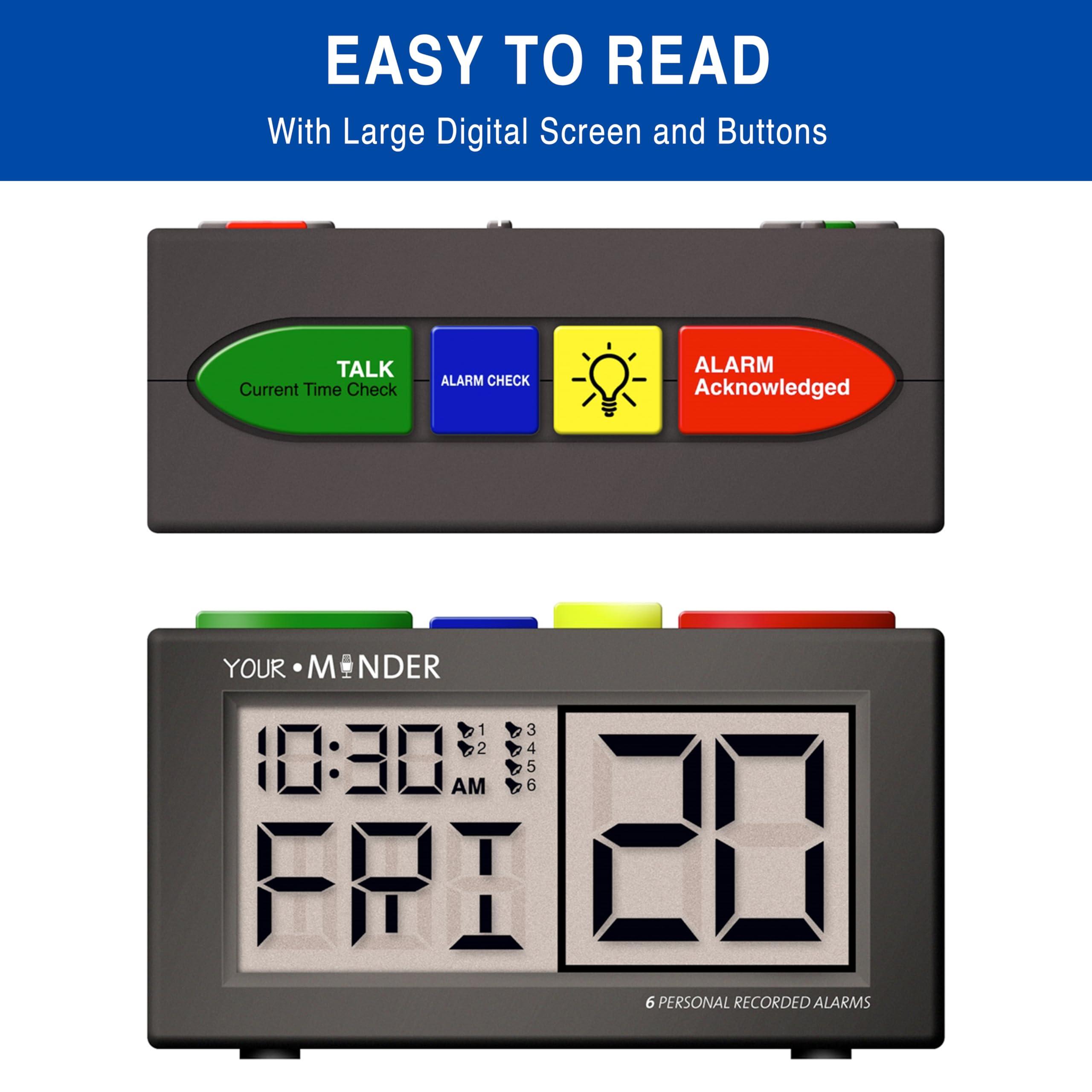 MEDCENTER MEDCENTER Your Minder Voice Record and Alarm Replay Reminder Clock with Loud Multiple Alarms, Recordable Talking Alarm Clock for Medication Reminders (With Adapter) Gift for Mom, Dad, Elderly, Seniors