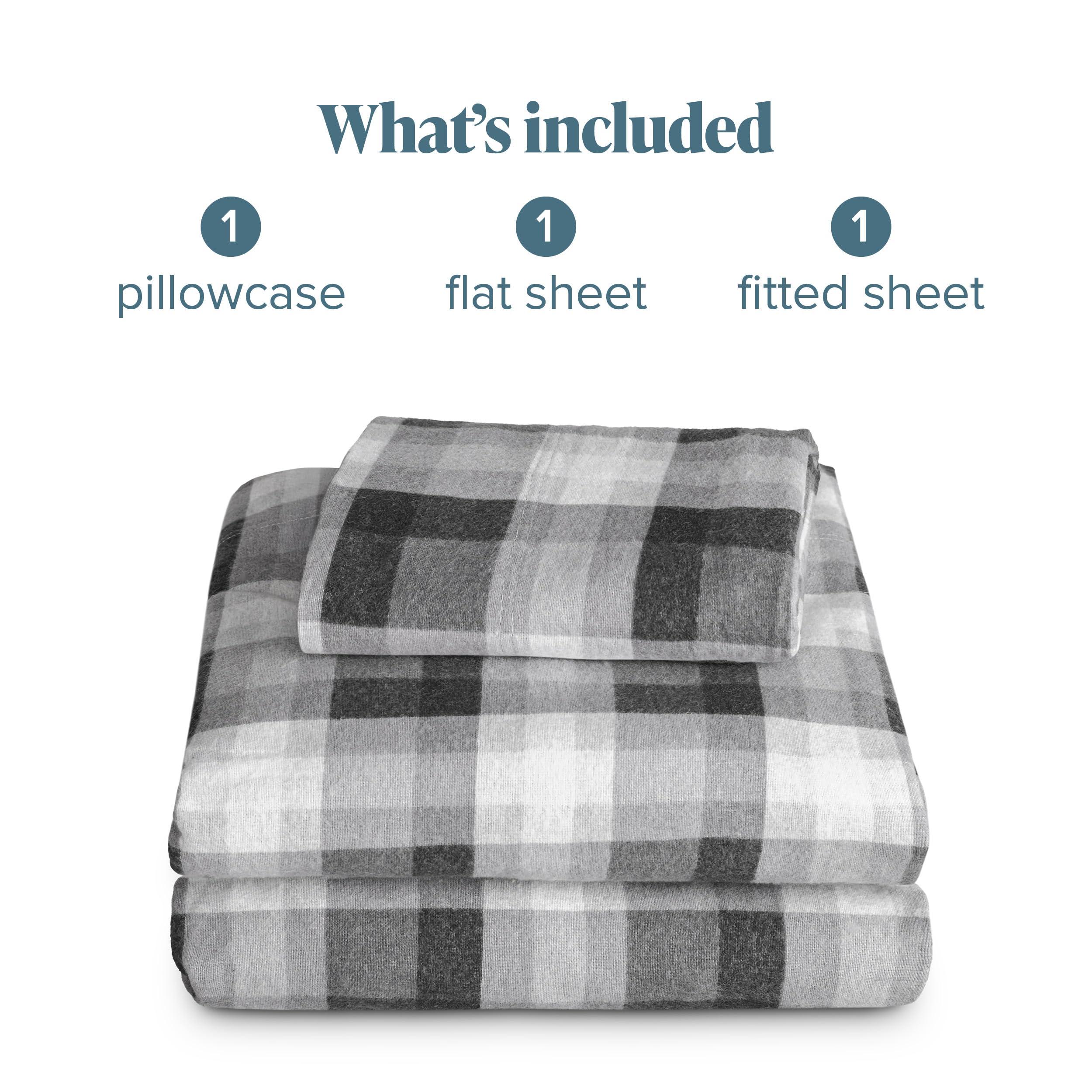 Bare Home Bare Home Flannel Sheet Set Prints, 100% Cotton, Velvety Soft Heavyweight - Double Brushed for Softness & Comfort - Deep Pocket - Bed Sheets (Twin, Oliver Plaid - Grey)