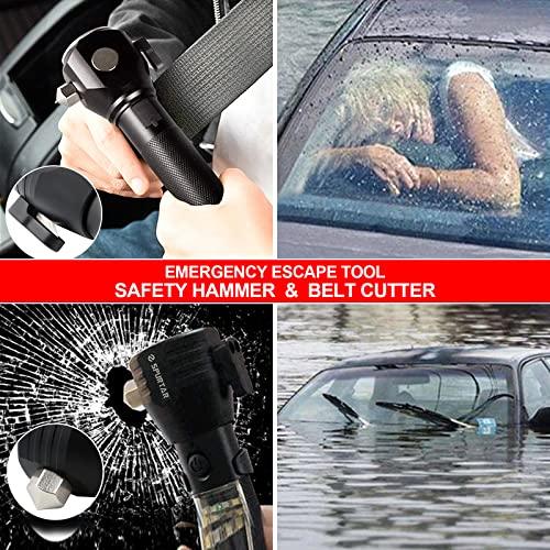 Spurtar Spurtar 7 Modes Solar Flashlights with Car Safety Hammer, Seatbelt Cutter, Compass & Magnet, 2000 mAh Multi Function Tactical Flashlight, Emergency Flashlight for Car, LED Flashlight, Black