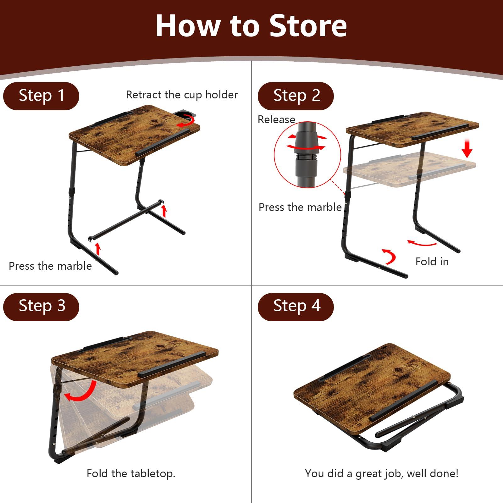 NUTIKAS Folding TV Tray Adjustable Dinner - Trays for Eating On Couch Wooden Tables Mate Stand Foldable Desk with Cup Holder Portable