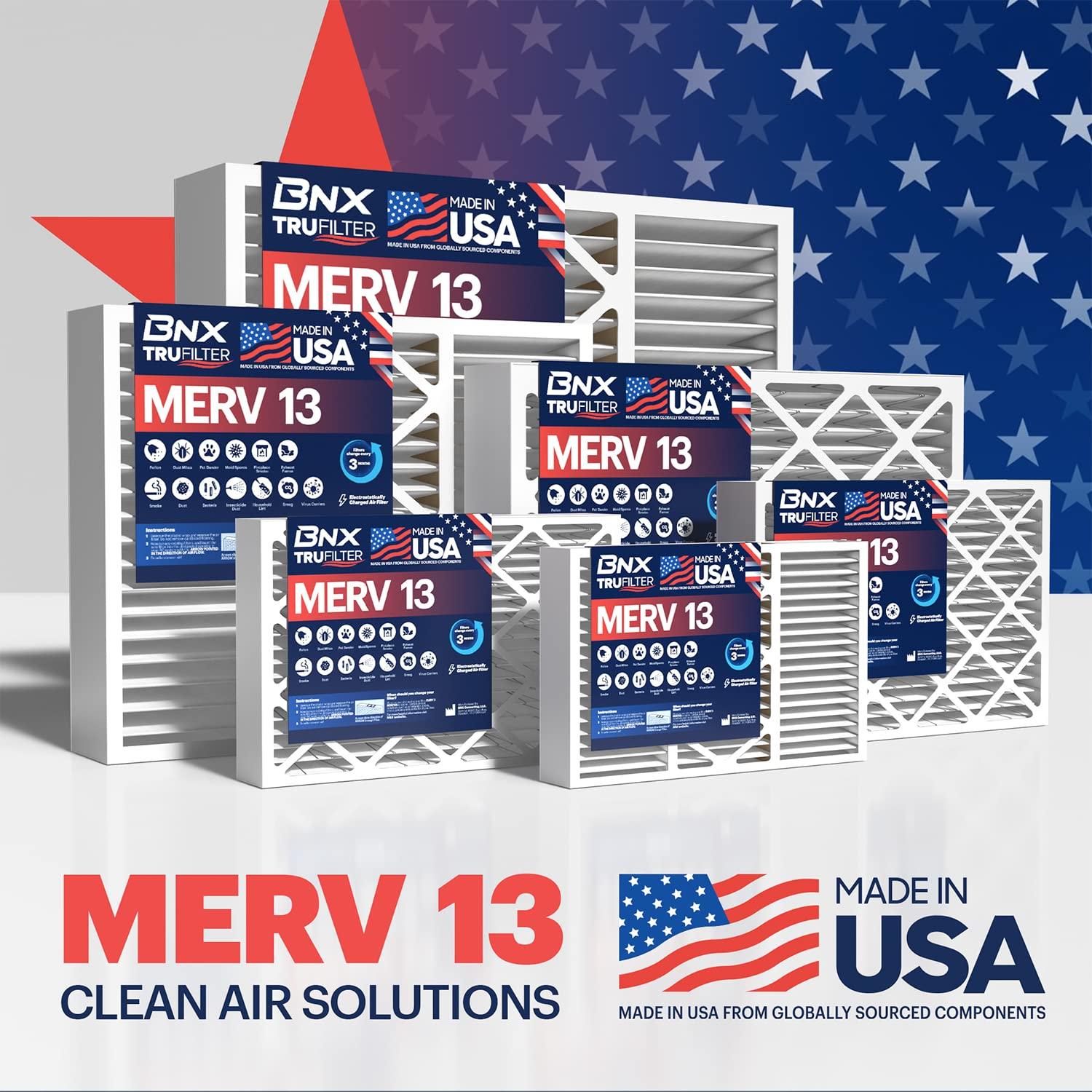 BNX BNX TruFilter 20x25x4 (19.5 x 24.5 x 3.63 Slim Fit) MERV 13 Air Filter (2-Pack) - MADE IN USA - Air Conditioner HVAC AC Furnace Filters Health, Allergies, Mold, Bacteria, Smoke, MPR 1900 FPR 10