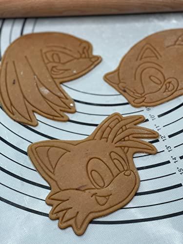 3D Kitchen Art Set of 3 Sonic Knuckles the Echidna Miles Tails Prower Head Cookie Cutters & Molds Produced by 3D Kitchen Art