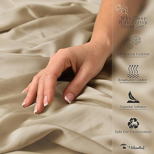 URBANHUT URBANHUT 700 Thread Count Egyptian Cotton Sheets King Size, 4Pc Bed Sheet Set Soft Luxury Bed Sheets for King Size Bed, Sateen Weave Hotel Sheets, 16\'\' Elasticized Deep Pocket - Sand