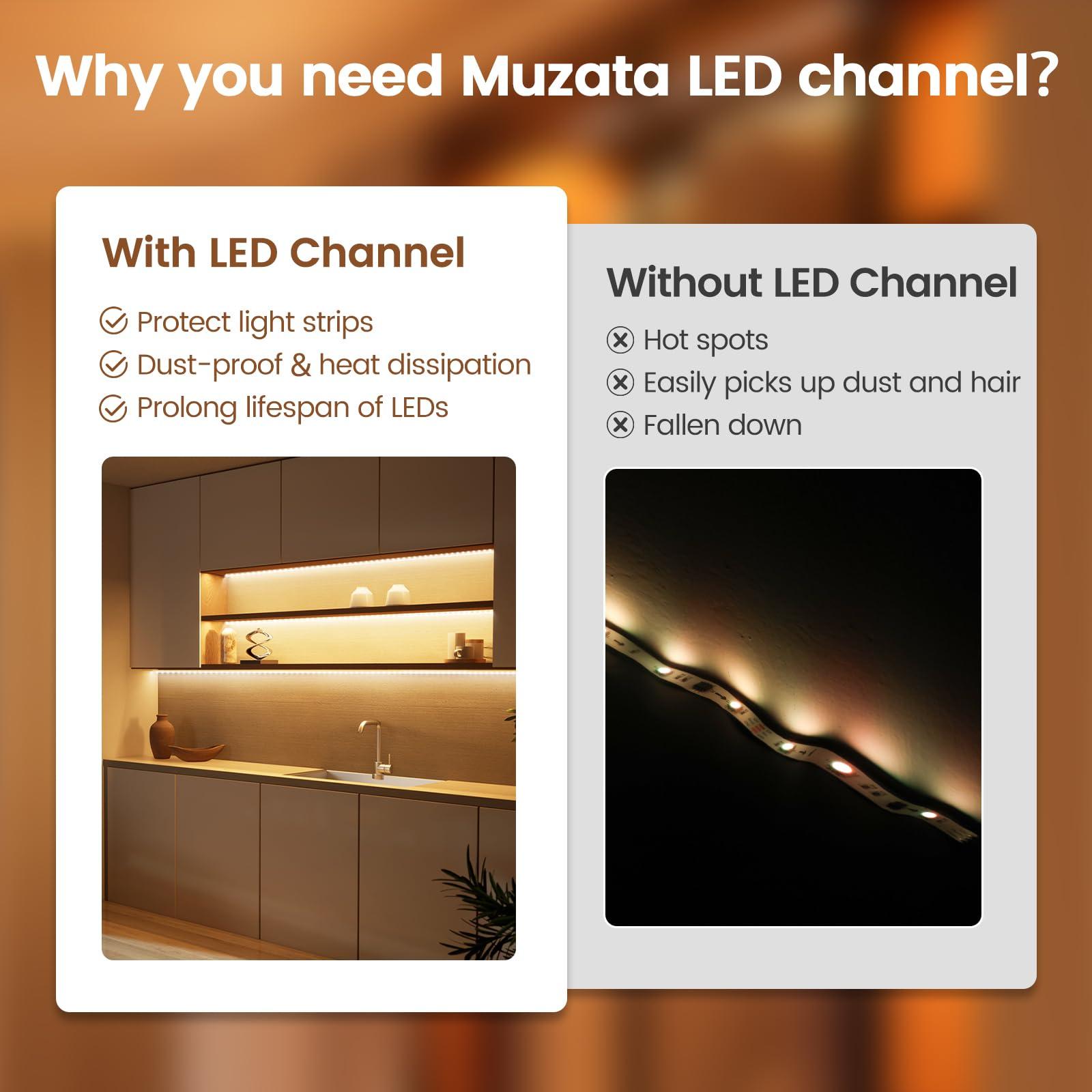 Muzata Muzata 10Pack 6.6FT/2M V Shape LED Channel Black Aluminum LED Strip Diffuser Channel with Milky White Cover Corner Lighting Easy Installation V1SW BW 2M