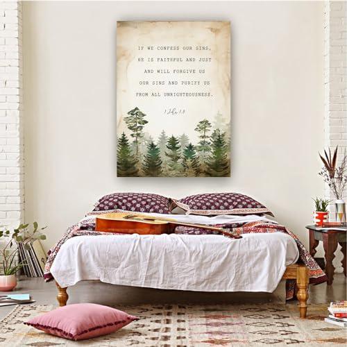 Liuannx Liuannx 1 John 1 9 Bible Scripture Wall Art Prints If We Confess Our Sins Bible Verse Posters Picture Canvas Bedroom Decoration Home (24.00\'\'x36.00\'\',Framed)