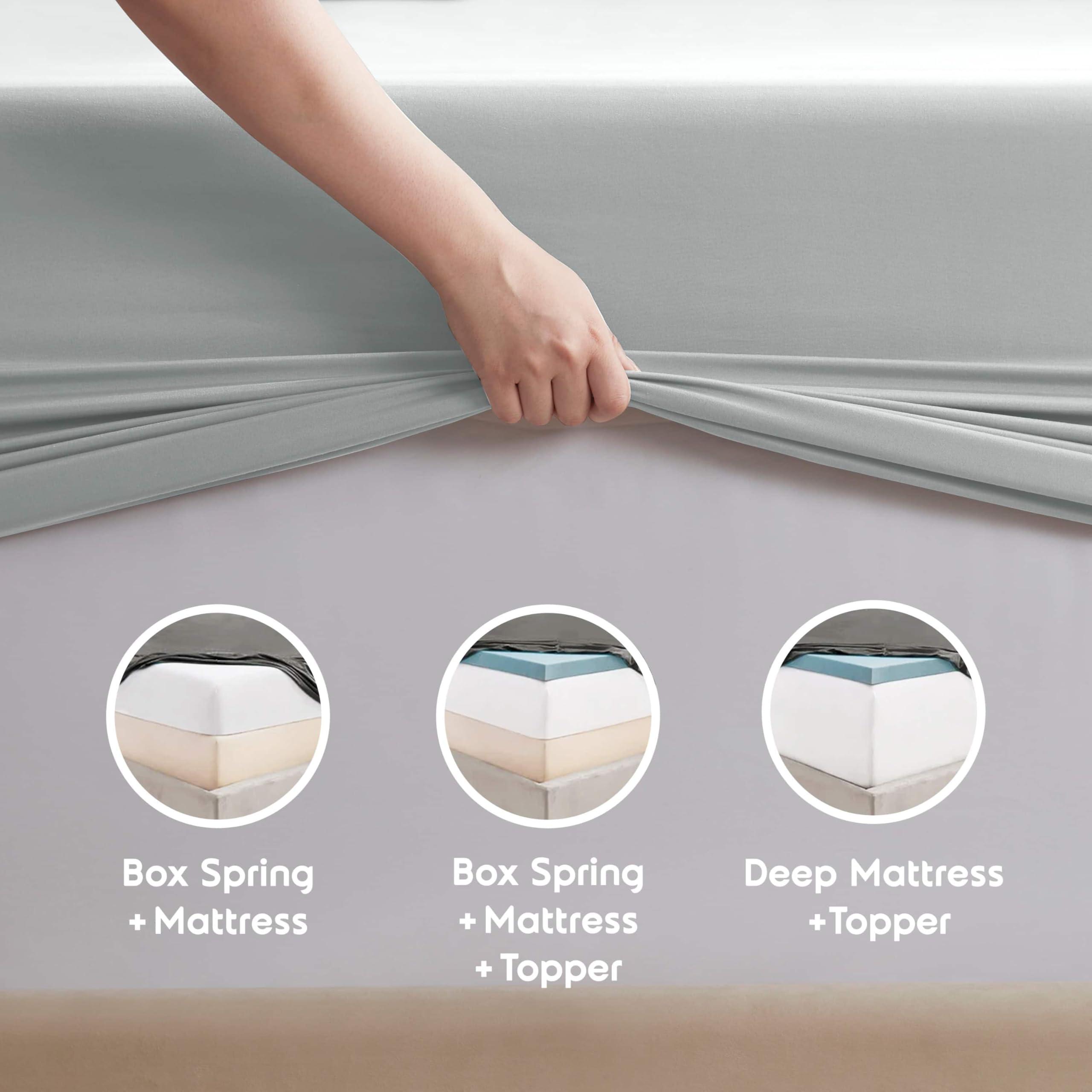 Nestl Nestl Split King Sheets for Adjustable Beds - 5 Piece Split King Sheets Set, Deep Pocket, Hotel Luxury, Extra Soft, Breathable and Cooling, Light Grey Split King Bed Sheets