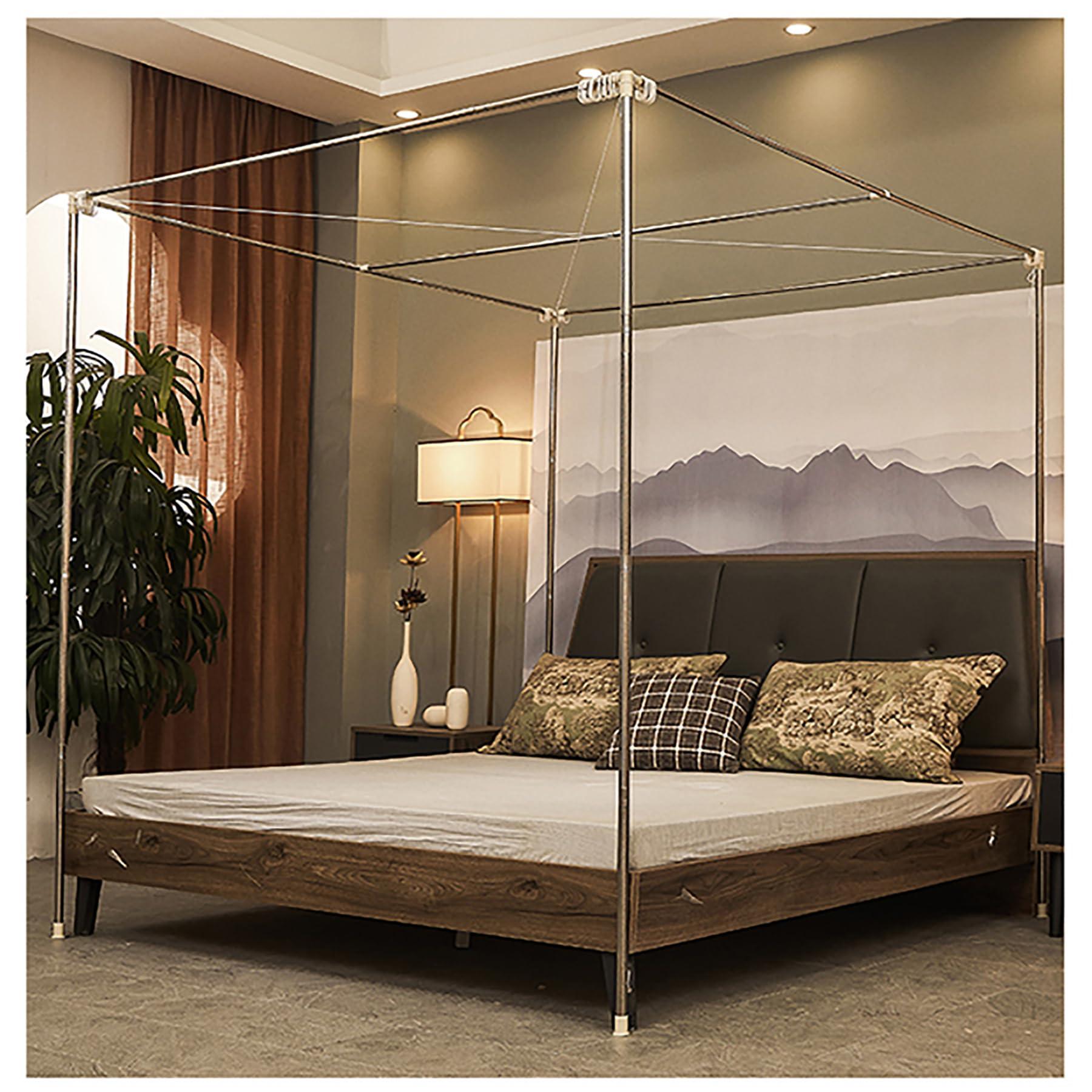 TYXFHSMY Princess Bed Netting Canopy for Stainless Steel Canopy Bed Frame Curtains 4 Corners Post Canopy Bed Curtain for Bedroom Decoration,King