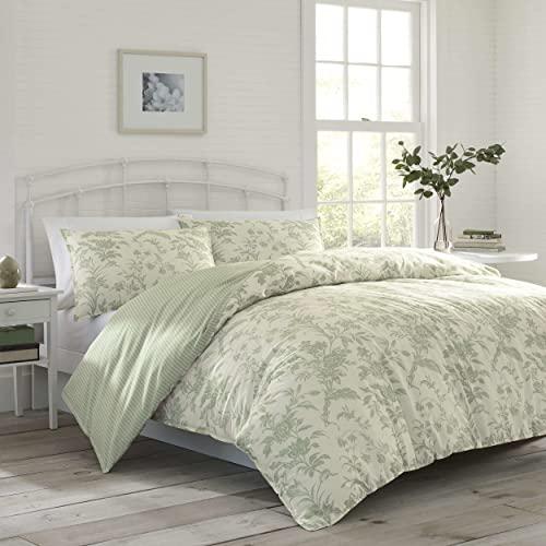 Laura Ashley Laura Ashley Home - King Size Comforter Set, Reversible Cotton Bedding, Includes Matching Shams with Bonus Euro Shams & Throw Pillows (Natalie Sage/Off White, King)