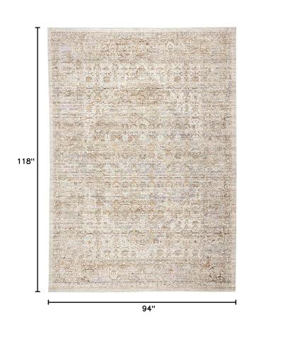 Obeetee Obeetee - Ava Machine Woven/Power Loomed Distressed Arabesc 8' x 10' Area Rug in Silver