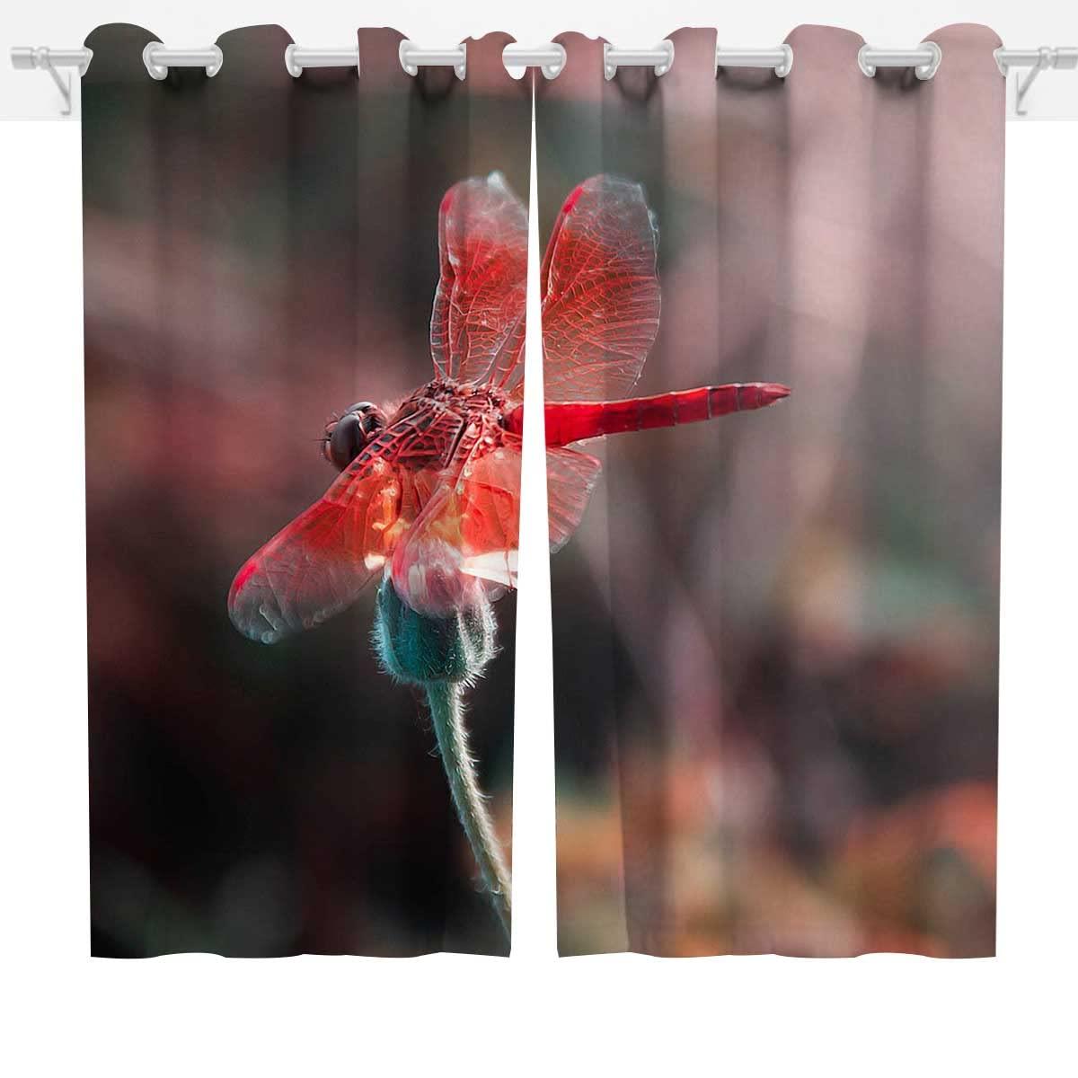 NEW-TWO Dragonfly Curtains for Sliding Glass Door 2 Panels Basement Window Curtains Livingroom Decor (W) 72 X (H) 72 Inches