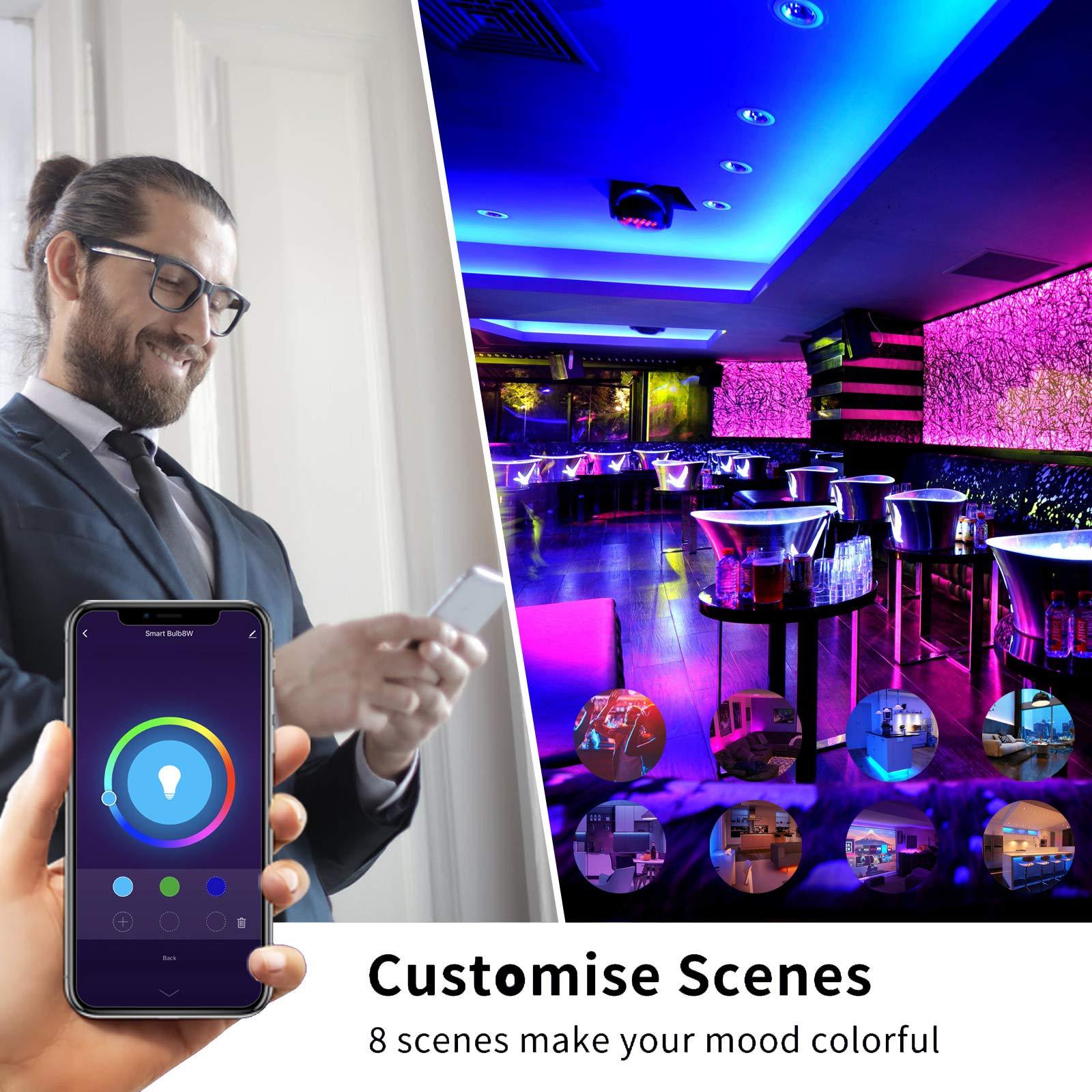 Avatar Controls Avatar Controls 4 Pack Smart Light Bulbs, Alexa WiFi LED Bulbs Music Sync RGBCW Color Changing Lights, No Hub Required (E26 A19 8W)