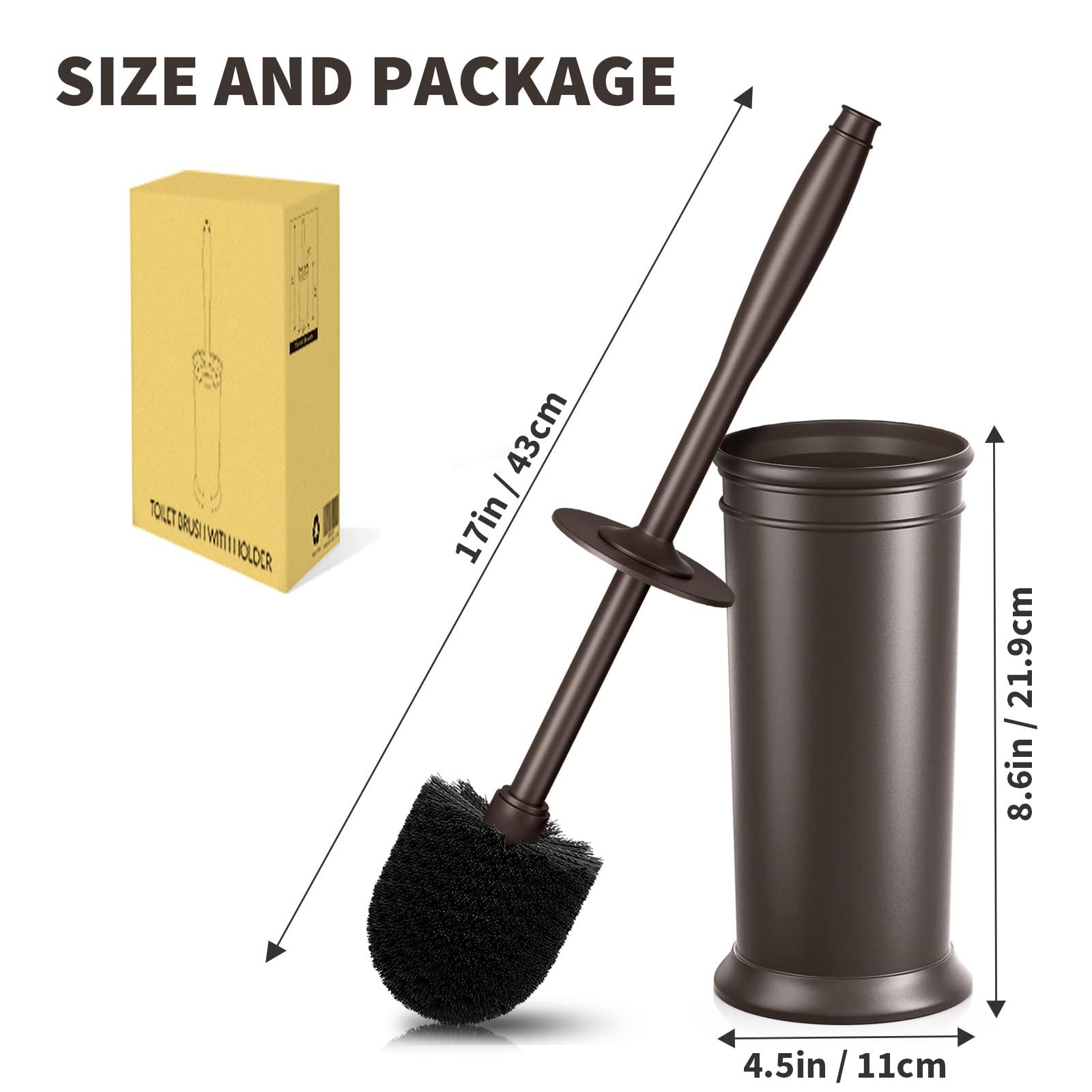 uptronic UPTRONIC Toilet Brush, Toilet Bowl Brush with Extra Long Handle Durable Bristles Toilet Scrubber and Covered Holder for Toilet Brush Set for Bathroom Cleaning (Brown, 1 Set)