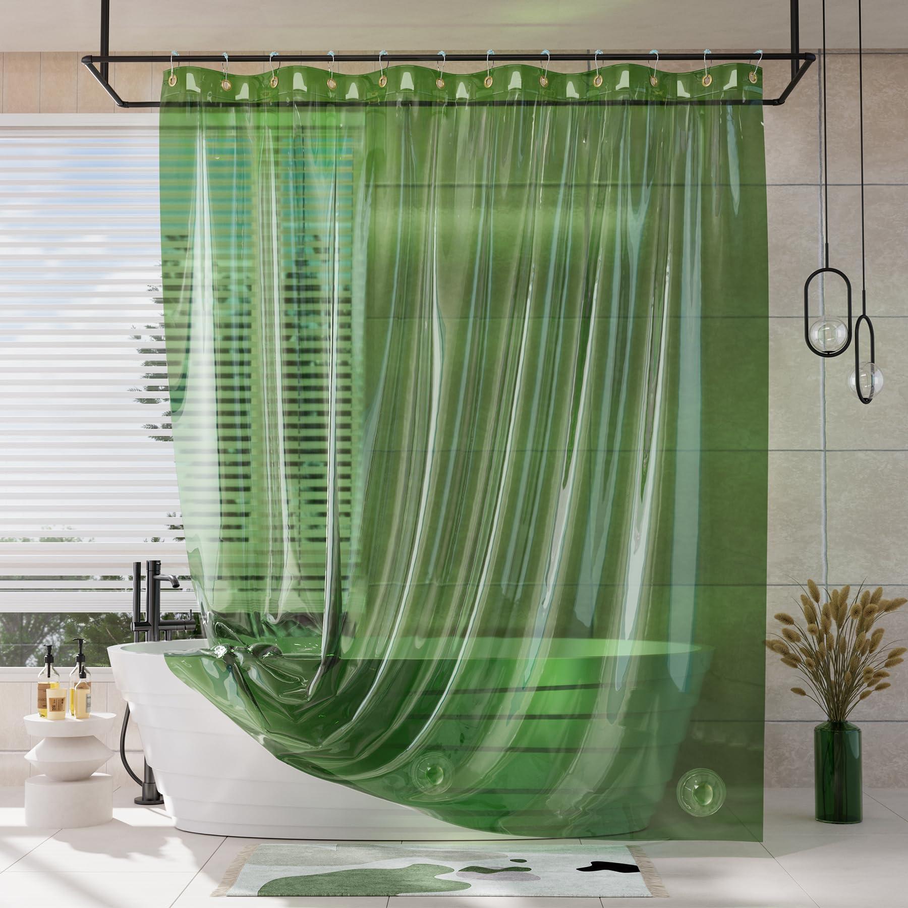 AmazerBath AmazerBath Shower Curtain Liner, 100% EVA Soft Clear Green Heavy Duty Shower Curtain and Liner 2-in-1, 72x72 Luxury Plastic Weighted Bathroom Shower Liner, 12 Rustproof Grommets & 3 Heavyweight Stones