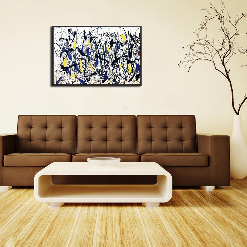 BOHU ARTS Jackson Pollock Painting Abstract Wall Art Summertime Framed Canvas Art For Bedroom Livingroom Office