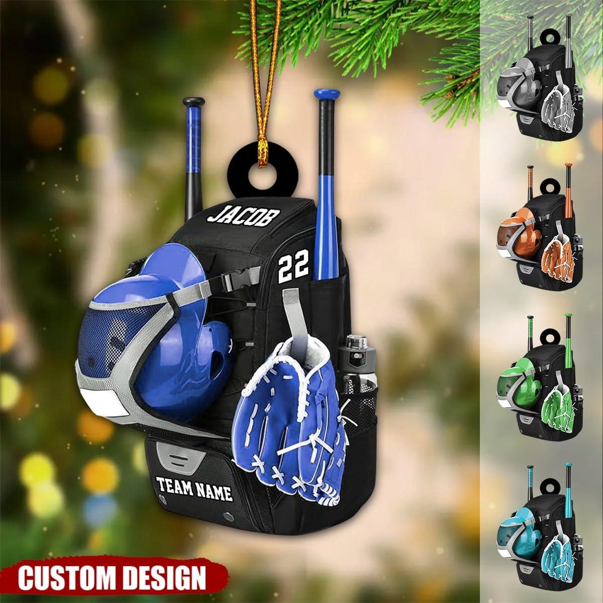 Generic Personalized Baseball Bag with Helmet & Gloves Christmas Ornament Gift For Baseball Lovers 2024 Personalized Christmas Tree Ornament for Baseball Lovers Baseball Glove Bat and Ball Ornament