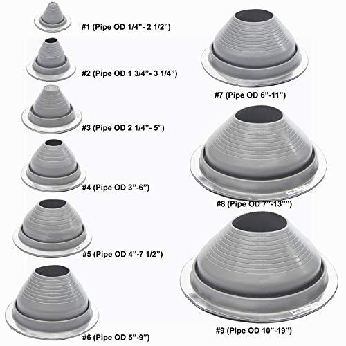 EAGLE 1 EAGLE 1 EPDM Flexible Roofing Pipe Flashing Boots - On Site Adjustable Roof Pipe Jack Boot with Round Base (Standard Gray, 3)