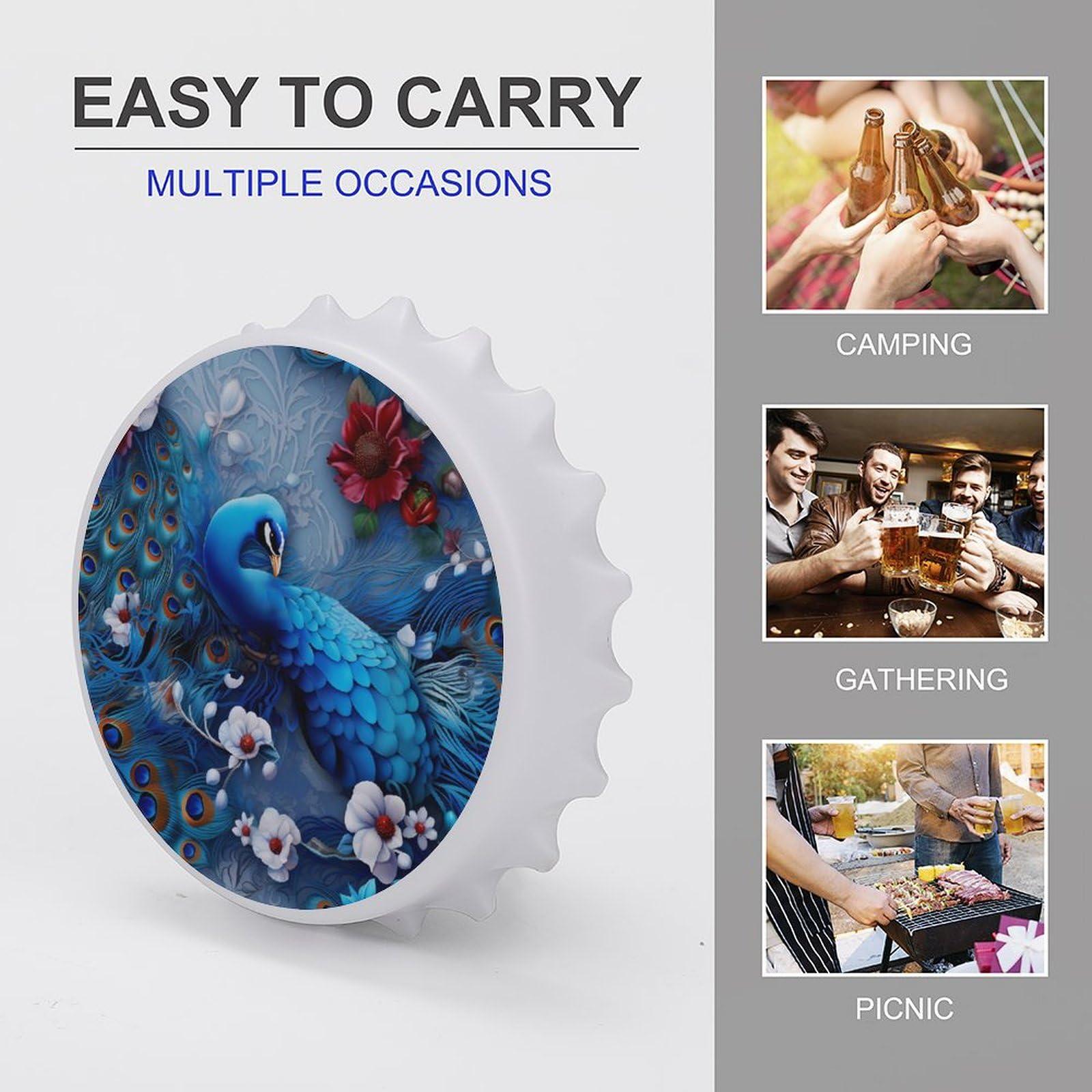 XKAWPC Peacock Flowers Magnetic Bottle Opener Funny Beer Opener Fridge Sticker for Refrigerator White-Style