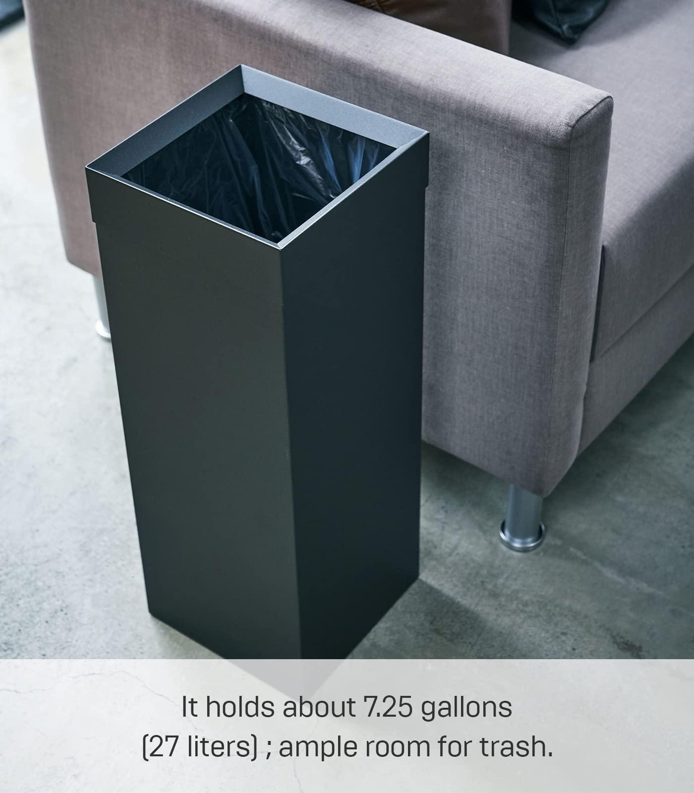 YAMAZAKI Yamazaki Home Tower Tall Trash Can - Modern Garbage Waste Basket With Handle For Kitchen Bathroom Office - Steel - 7.25 Gallons, 27 Liters