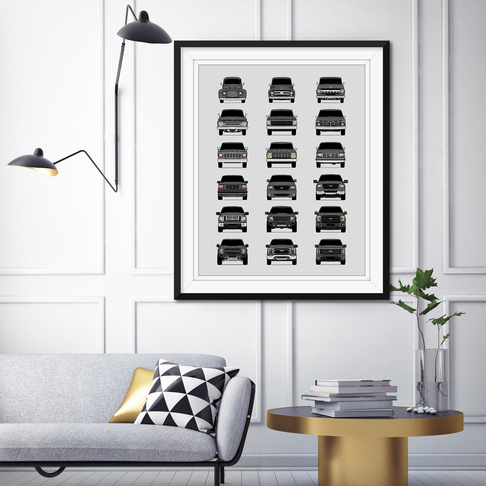 Custom Car Posters Custom Car Posters History of Ford F-150 Generations and Handmade Print of F150 (XL XLT SXT FX4 FX2 Limited Lariat Platinum King Ranch) - Grey, 24x36\" Satin Print (Unframed)- Gift