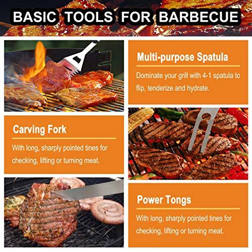 grilljoy grilljoy 20PCS Heavy Duty BBQ Grill Tools Set - Extra Thick Stainless Steel Spatula, Fork& Tongs. Complete Barbecue Accessories Kit in Aluminum Storage Case - Perfect Grill Gifts for Men