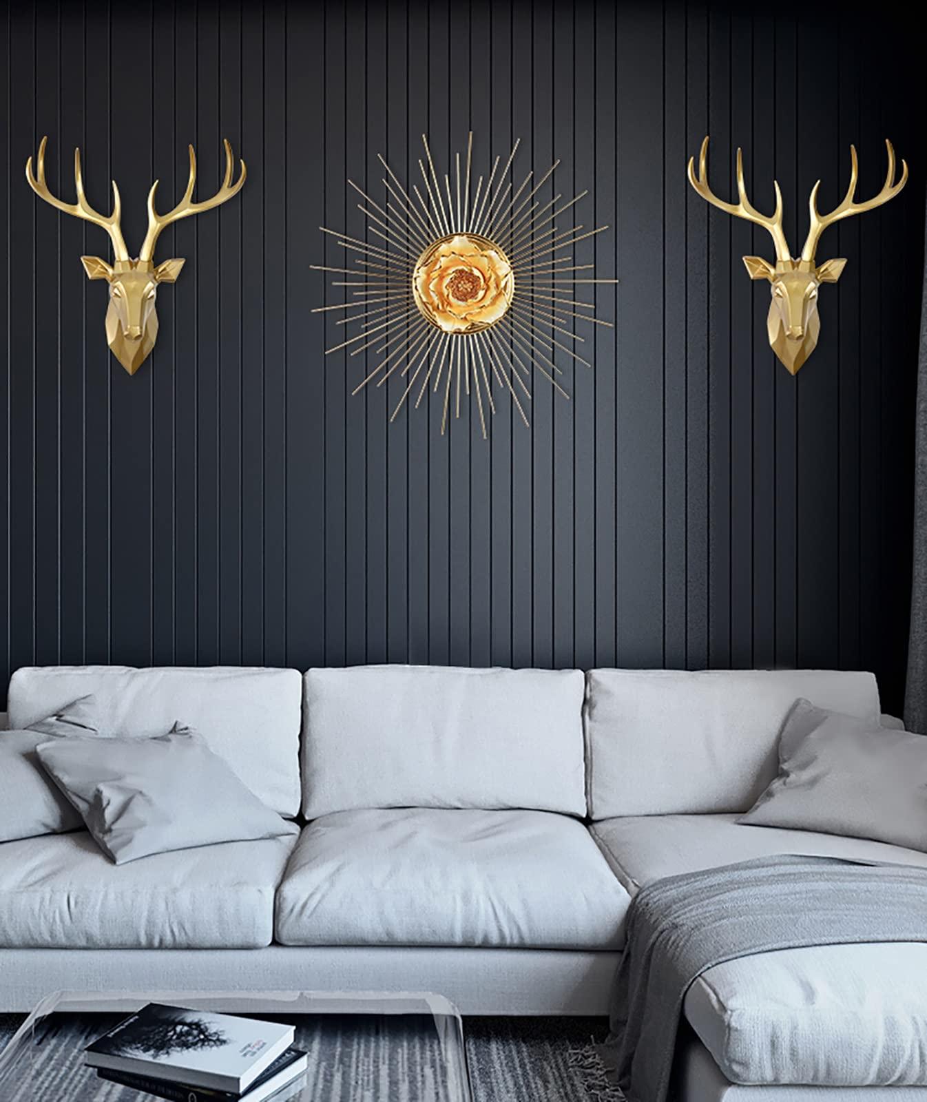 HomeLoft Basics Mini White + Gold Antler Faux Deer Sculpture - Wall Hanging Sculpture, Faux Taxidermy Deer Antler Wall Mount for Christmas Sofa Background (Color : Gold)