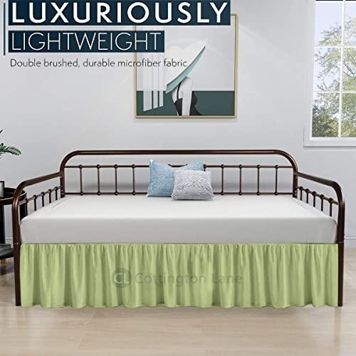 Cottington Lane Daybed Skirt with Split Corners Twin - Daybed Dust Ruffle Split Corners 18 inch Drop - Bed Skirts for Day beds - Microfiber Bed Sofa Daybed Skirt for Living Room Guest Room - Sage Daybed Skirt