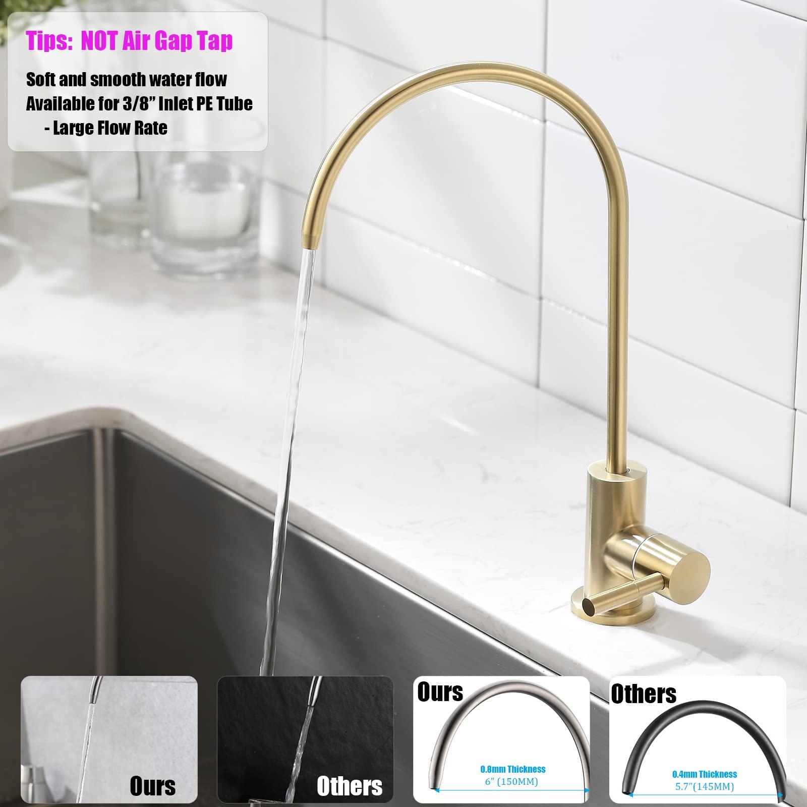 havin Havin Gold Drinking Water Faucet,Brushed Gold Reverse Osmosis Faucet,Water Filter Faucet for Kitchen Sink Use,Beverage Faucet,Lead-Free Stainless Steel(Brushed Gold)