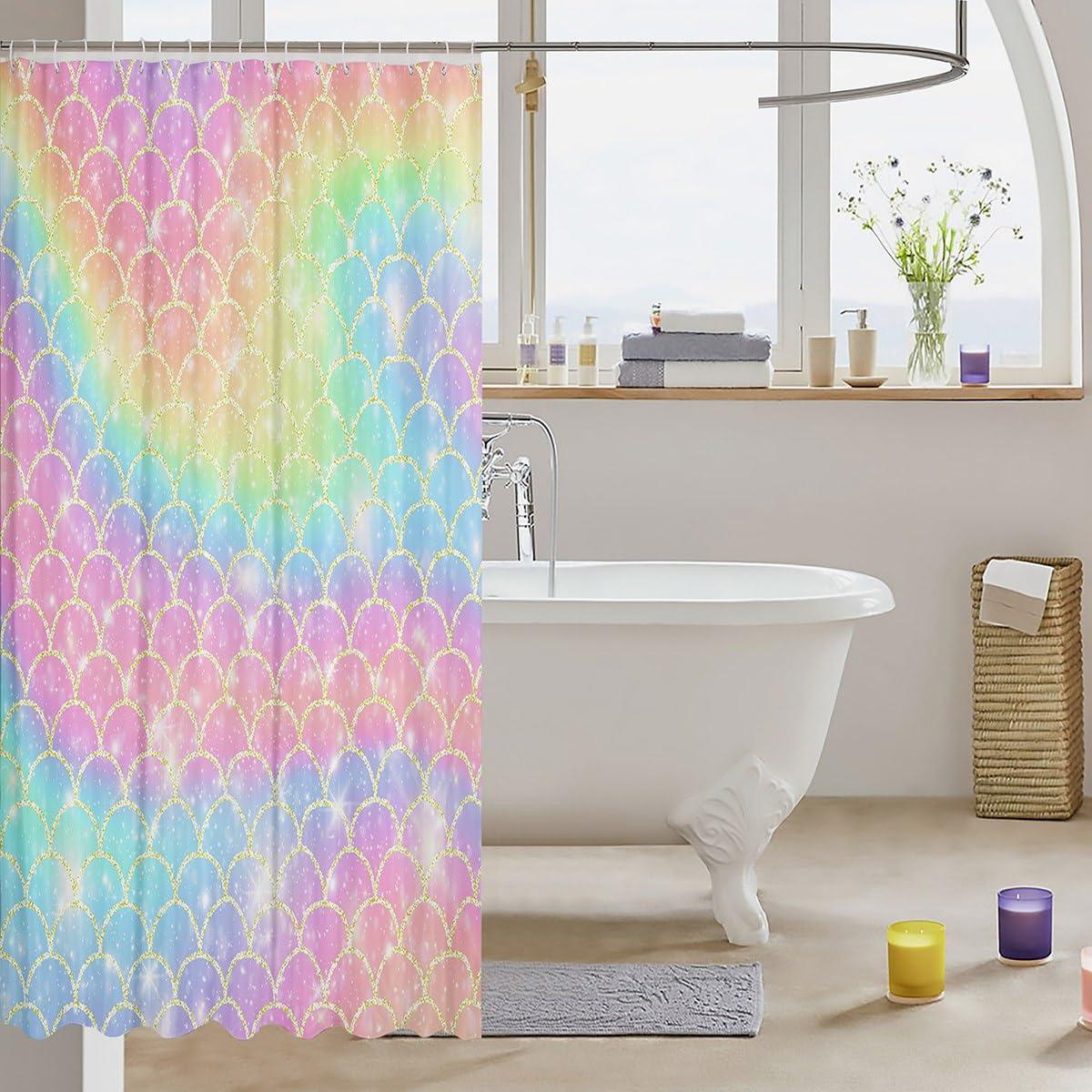 Feelyou Feelyou Girls Shower Curtain Glitter Pink Blue Bath Curtain for Boys Girls Glitter Bathroom Shower Curtain Set Rainbow Kids Bathroom Accessories 72\"x72\"
