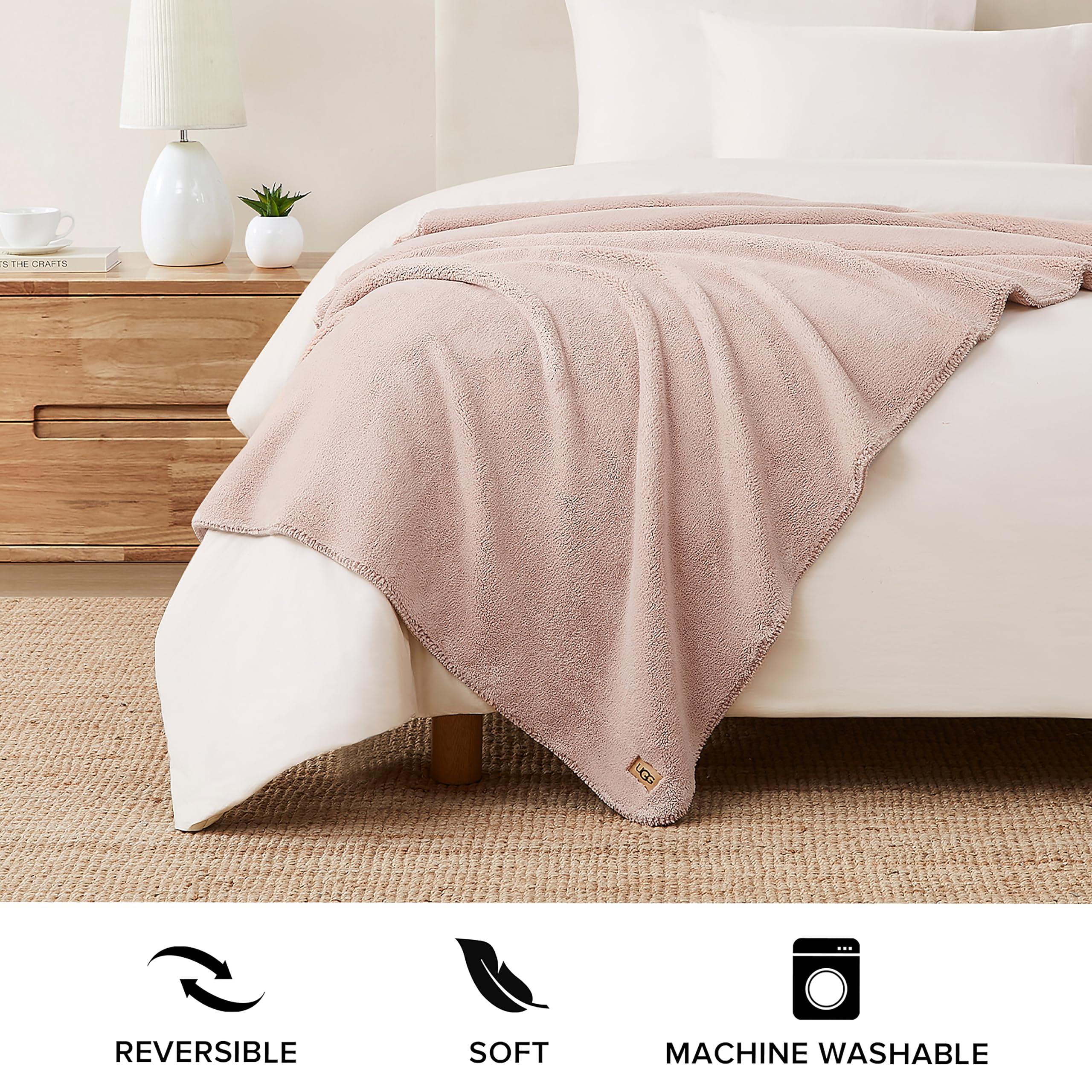 UGG UGG Whitecap Plush Throw Blanket Fleece Lightweight Soft Cozy Throw for Couch Luxury Home Decor for Living Room Machine Washable Hypoallergenic Flannel Blankets, 50-inch x 70-inch, Light Pink Quartz
