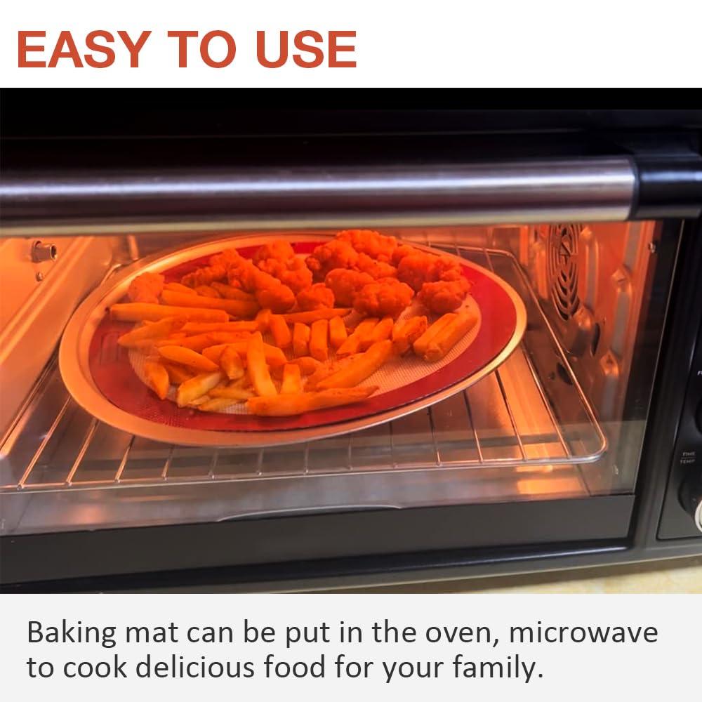 Goalfly Goalfly 8 Inch Round Silicone Baking Mat, Set of 3 Reusable Silicone Baking Mats, Silicone Mat for 8 Inch Cake Pan, Silicone Mat for Baking Cake, Pizza, Pie, Bread, Macaron (Red, Blue, Grey)