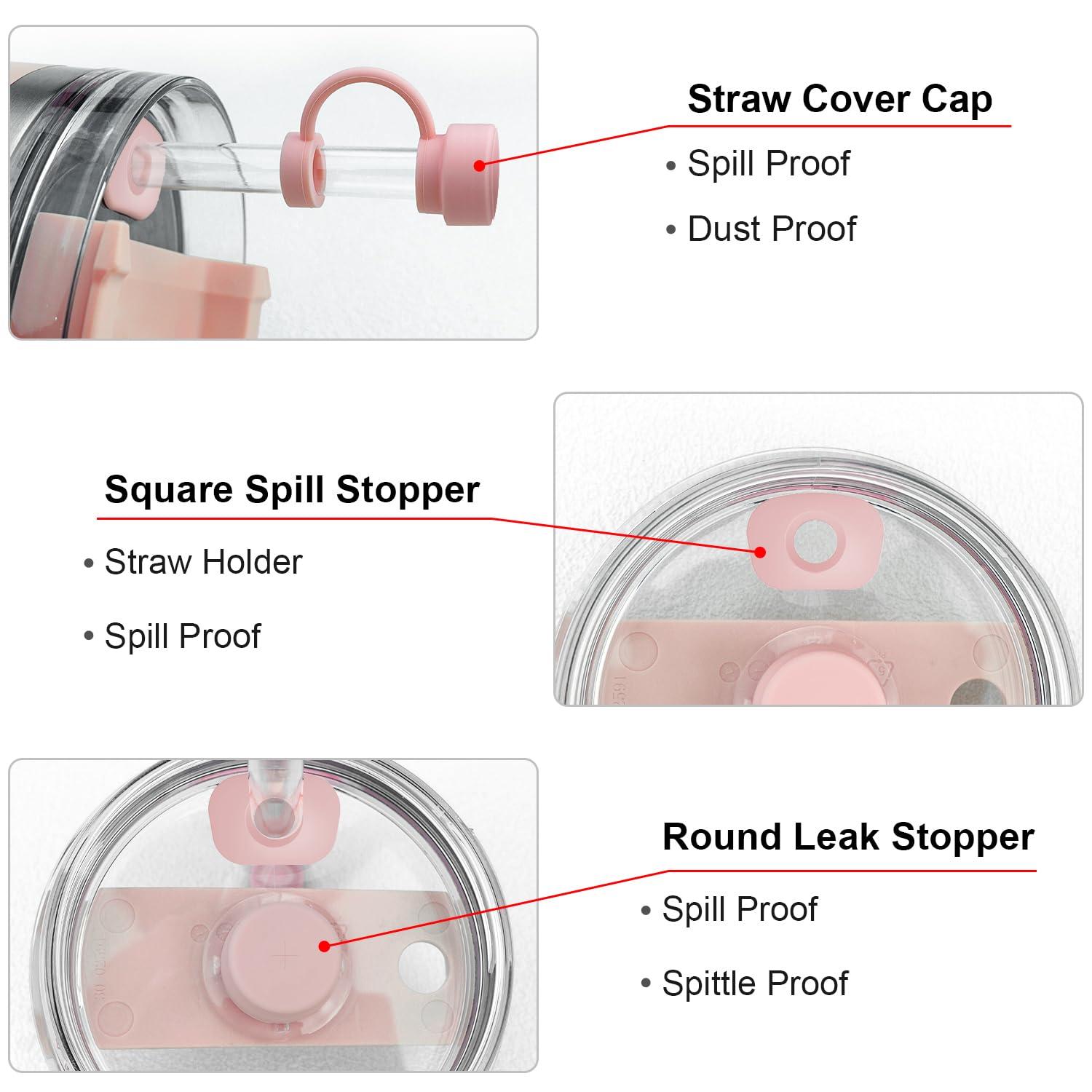 Beonsky Replacement Straw Cover Spill Stopper Accessories for Stanley Cup 40 oz 30 oz Quencher, Tumbler Accessories of 6 Clear Straw with Cleaning Brush, 2 Silicone Cover Cap, 4 Leak Sproof Plug for Stanley