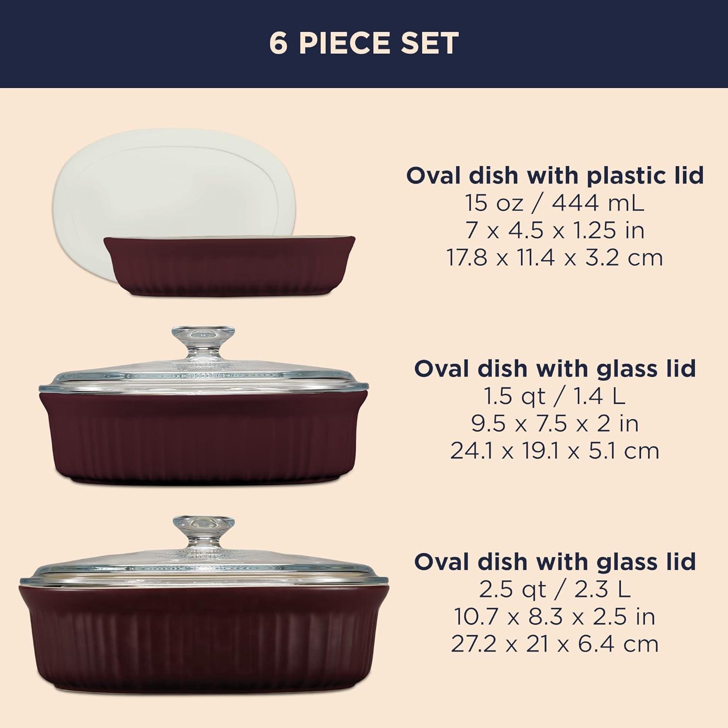 CorningWare CorningWare Ceramic Bakeware Set with Lids, Chip and Crack Resistant Stoneware Baking Dish, Microwave, Dishwasher, Oven, Freezer and Fridge Safe, 6-Piece French Cabernet