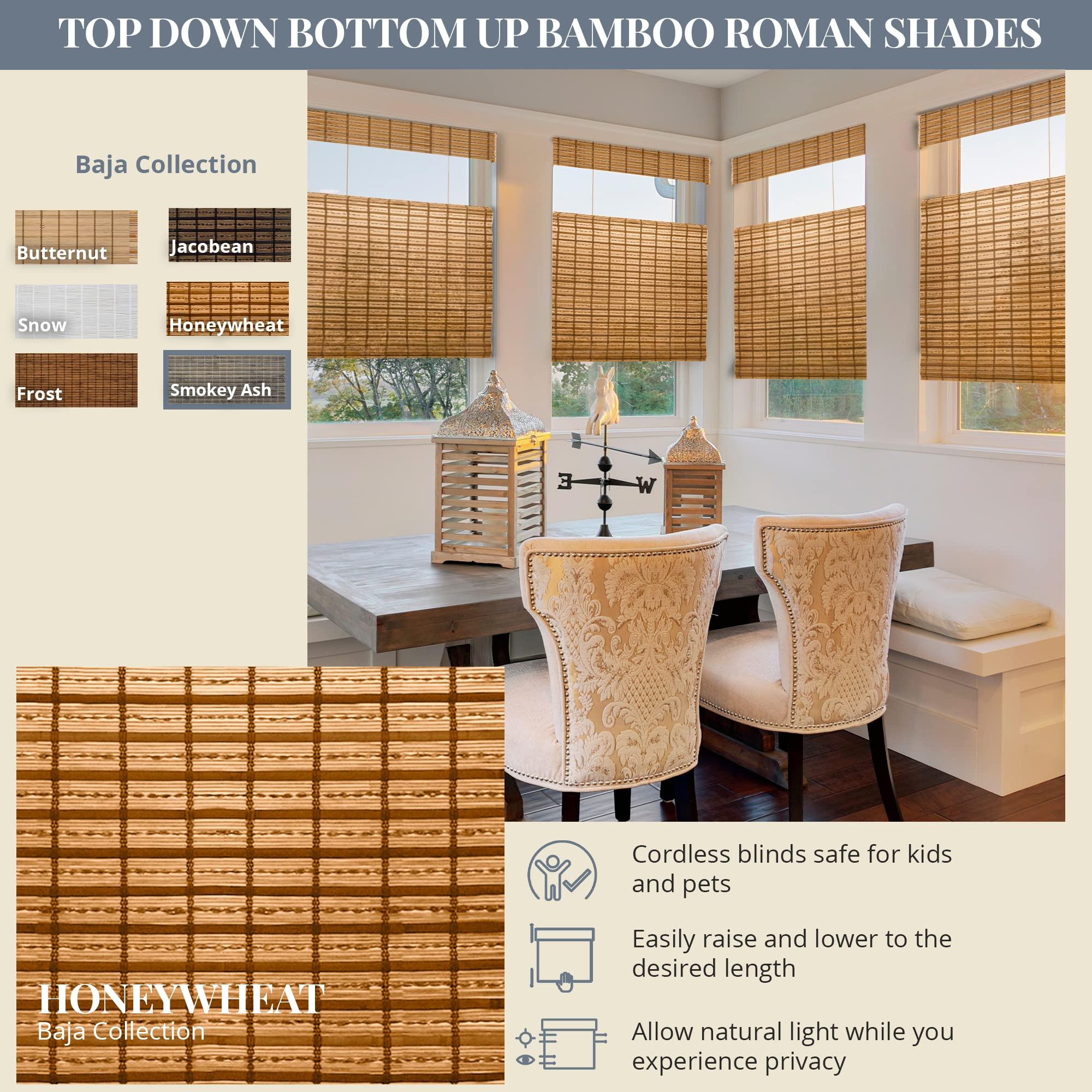 CHICOLOGY CHICOLOGY Top Down Bottom Up Cordless Bamboo Blinds, Bamboo Blinds, Roman Window Shade, Window Shade Roman, Patio Blinds and Shades, Porch Shades Outdoor Roll Up, Honey Wheat, 23" W X 64" H