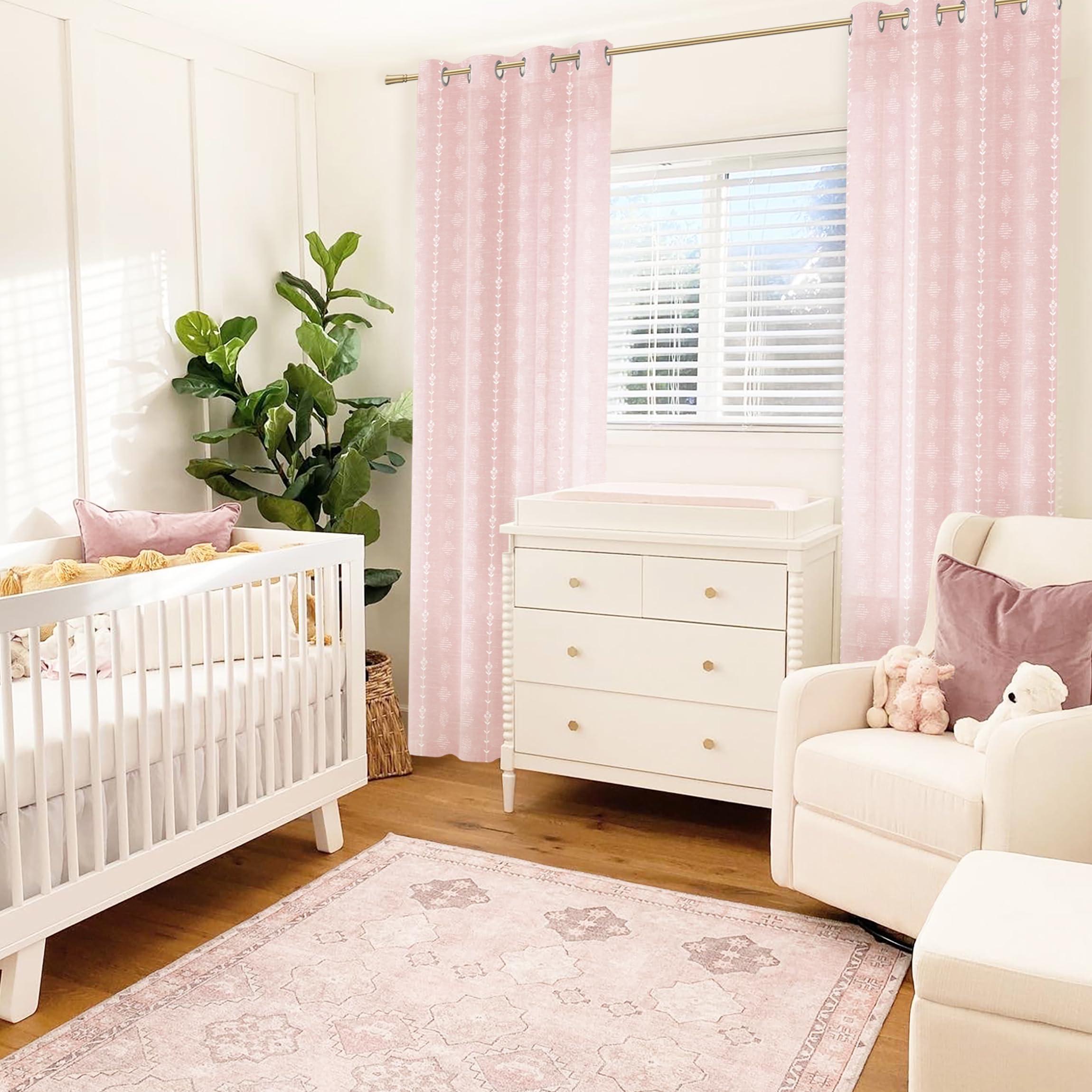 Lino Rosa Pink Curtains 2 Panels,Sheer Floral Linen Boho Blush Curtains for Bedroom Living Room 84 Inches Long