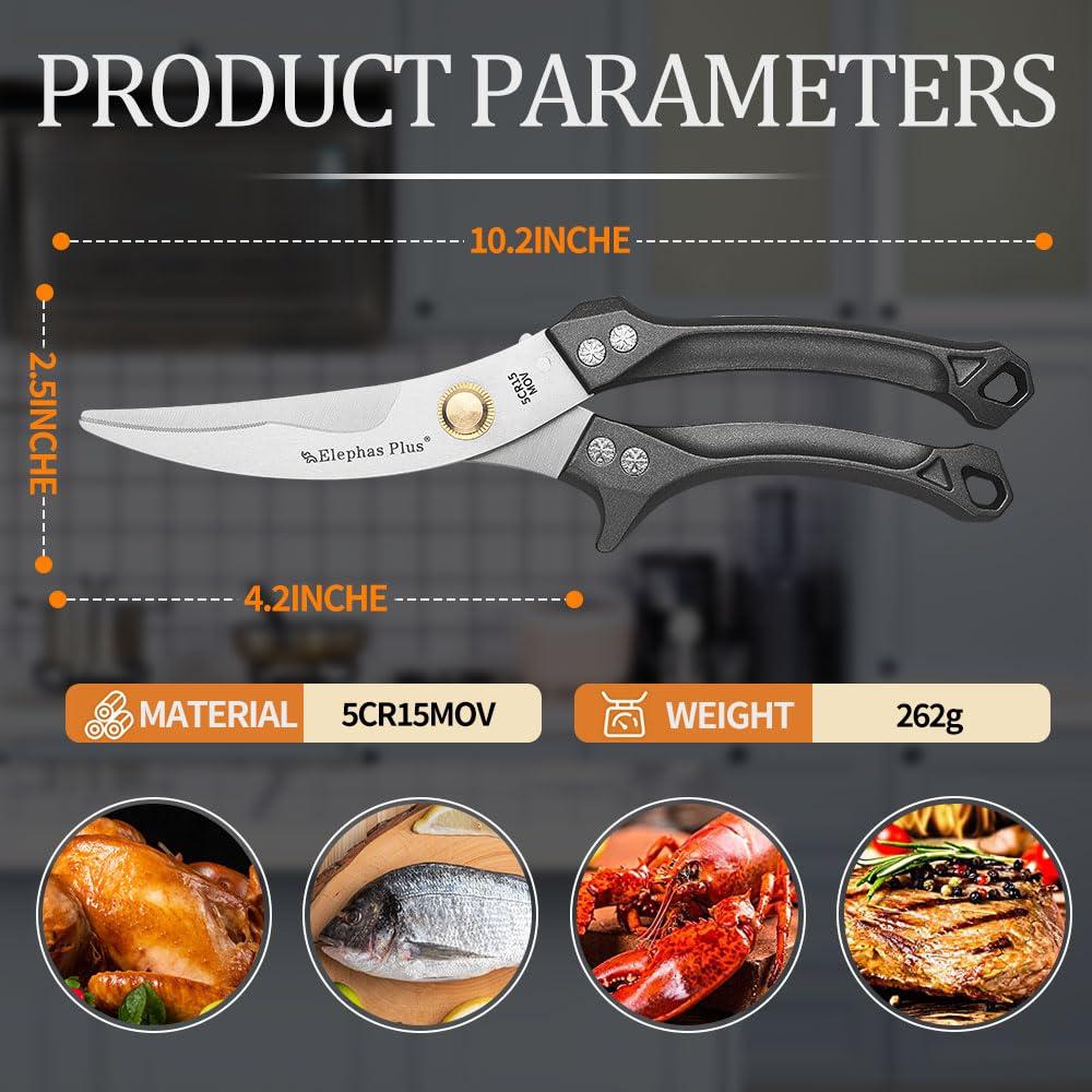 ELephas PLus Stainless Heavy Duty Scissors,Kitchen Shears Heavy Duty Poultry Shears and Cutting Food Tools Kitchen Scissors for Chicken,Meat,Fish(Black)