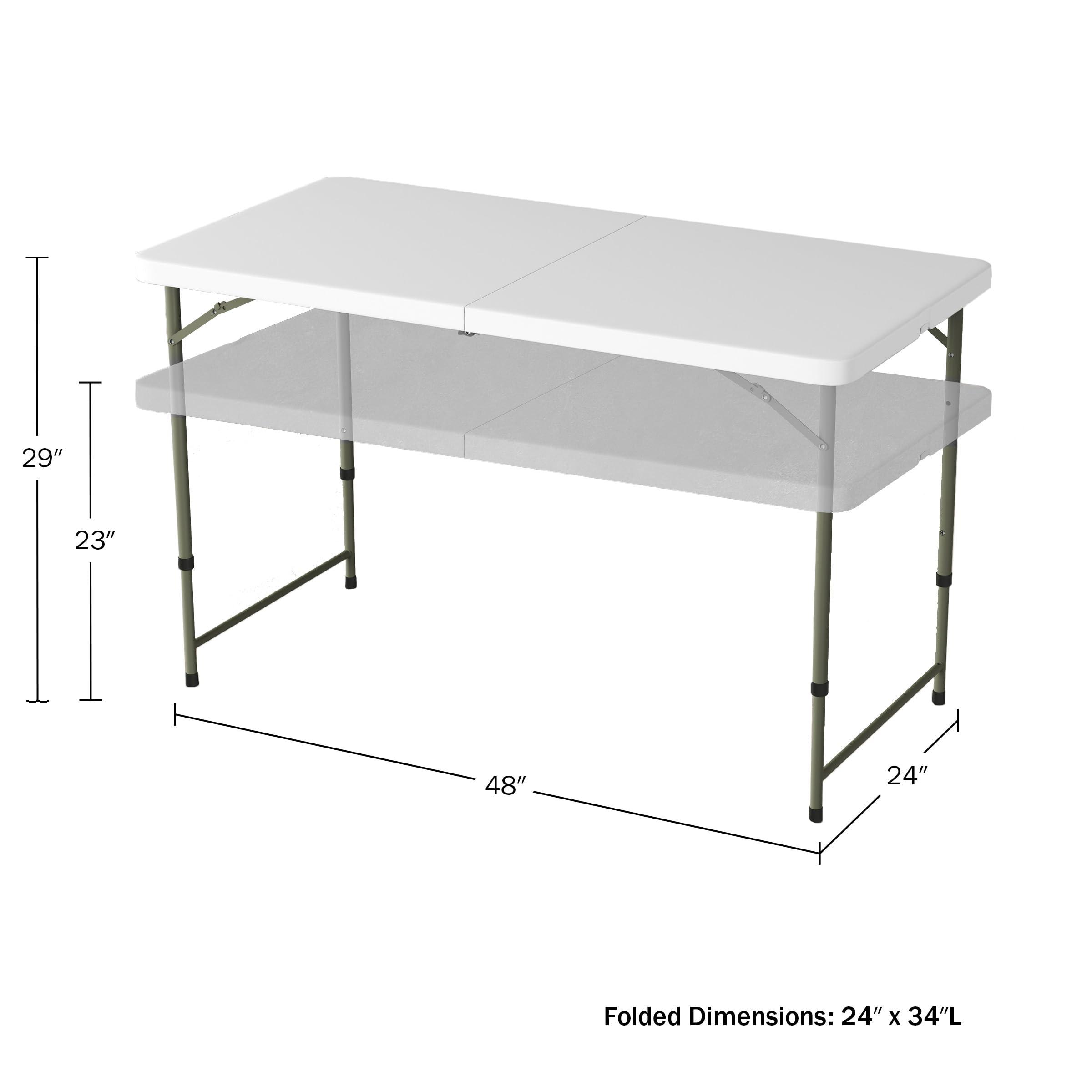 Everyday Home Adjustable Folding Table - Portable 4-Foot Plastic Utility Tabletop with 2 Height Settings - Indoor and Outdoor Seating by Lavish Home (White)